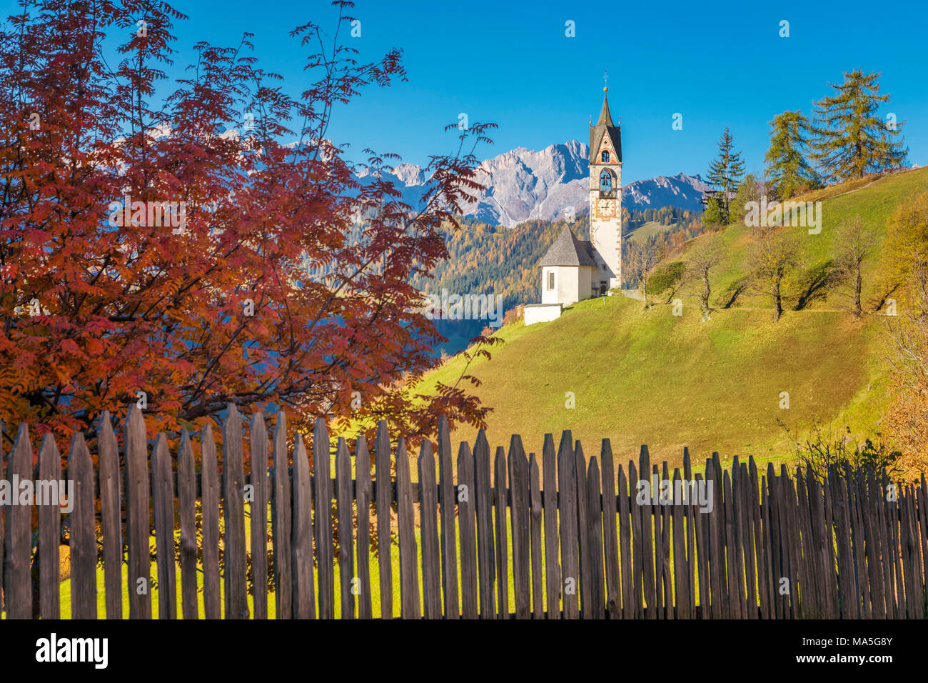 St. Barbara chapel, Tolpei, La Valle / Wengen Val Badia / Hocabtei, Dolomites, Bolzano, South Tyrol, Italy, Europe Stock Photo