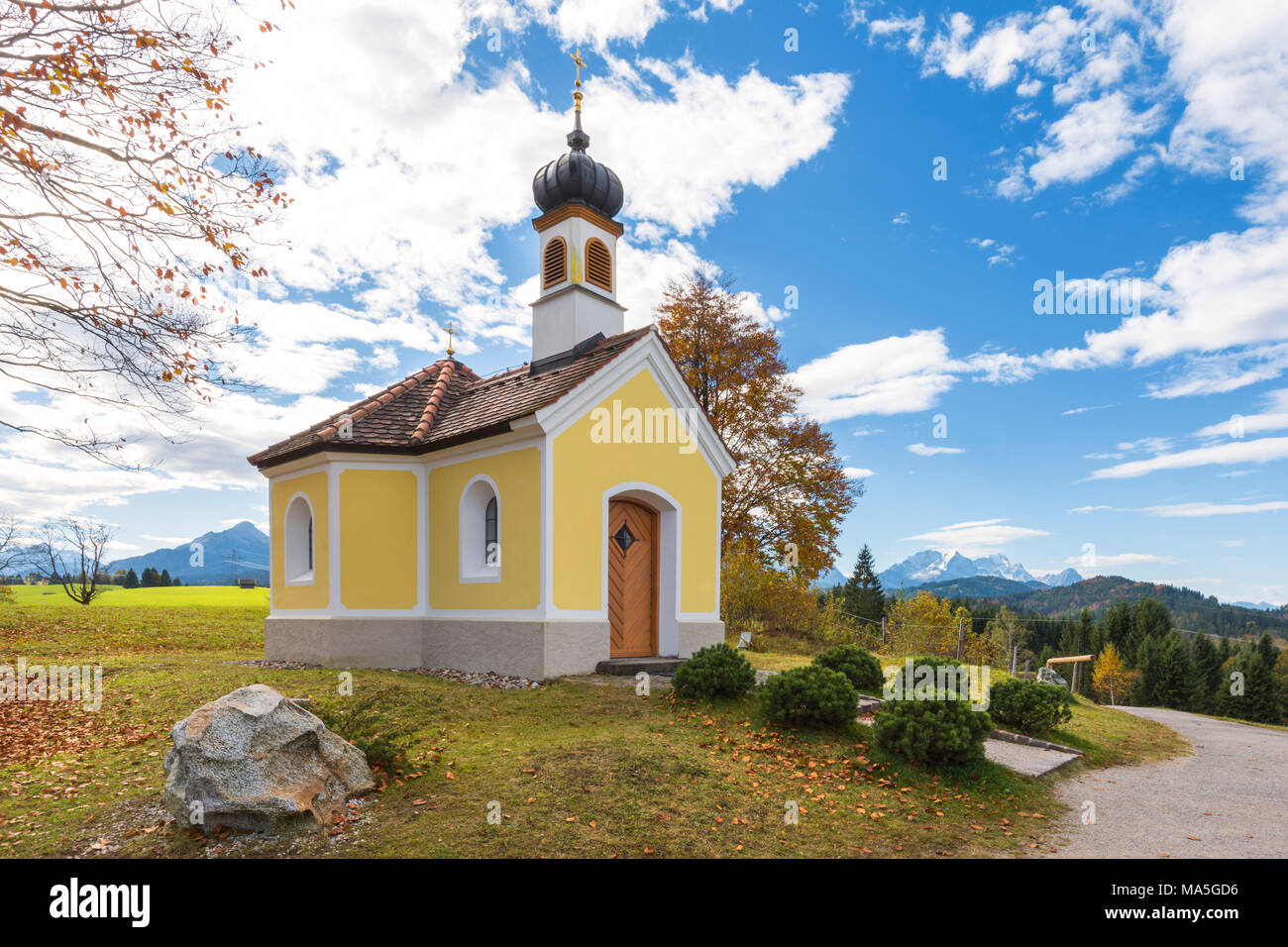 Chapel of Mary Rast to Krun Europe, Germany, Bavaria, Krun, Mittenwald, Barmsee Stock Photo