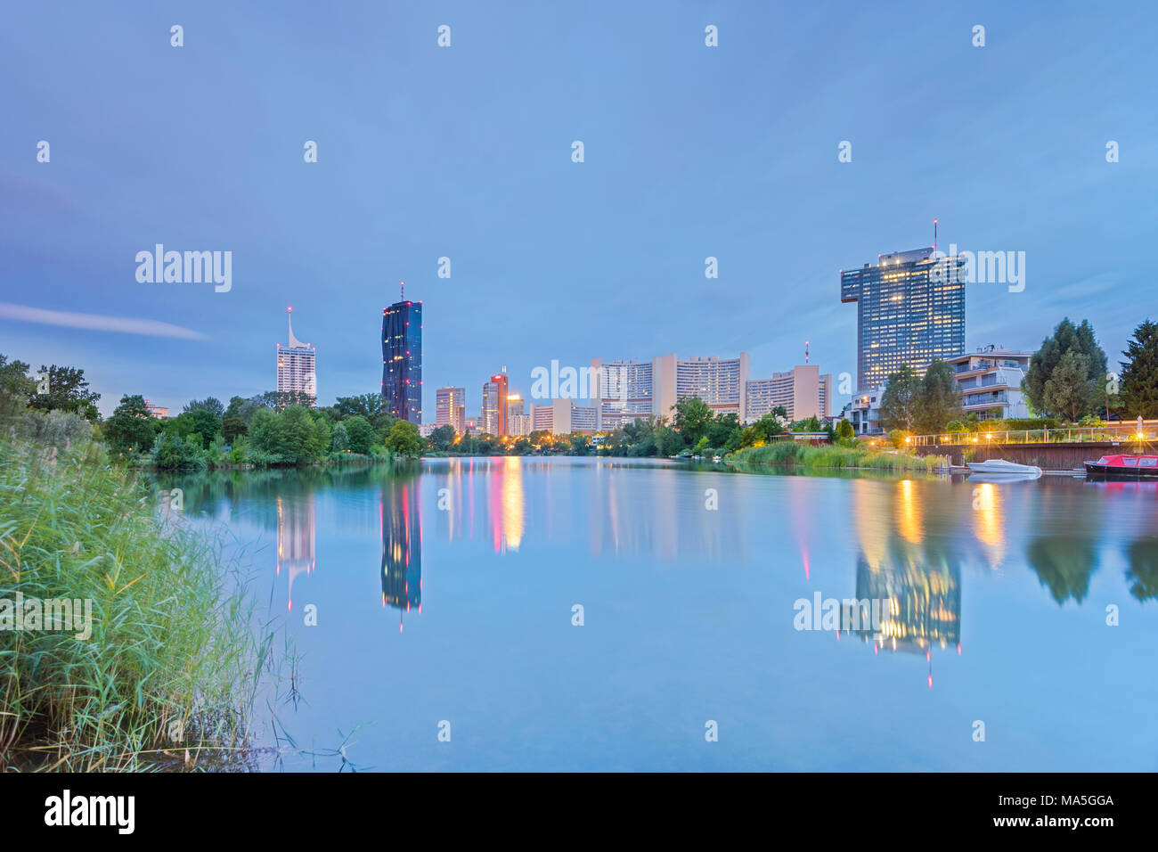 Vienna, Austria, Europe. The skyscrapers of Donau City in the morning dawn Stock Photo