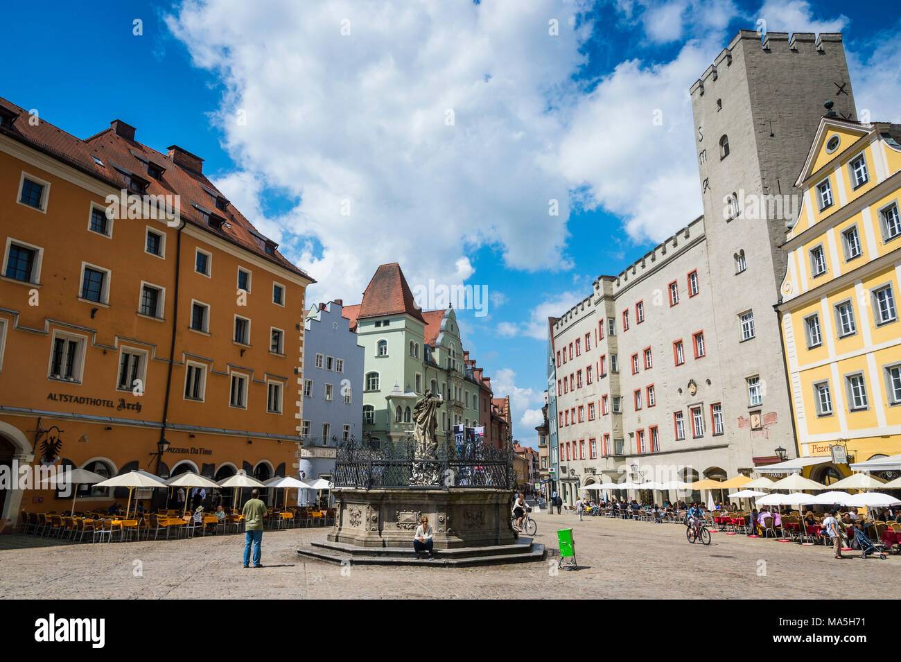 Haidplatz, square with Unesco world heritage sight, Regensburg, Bavaria, Germany Stock Photo