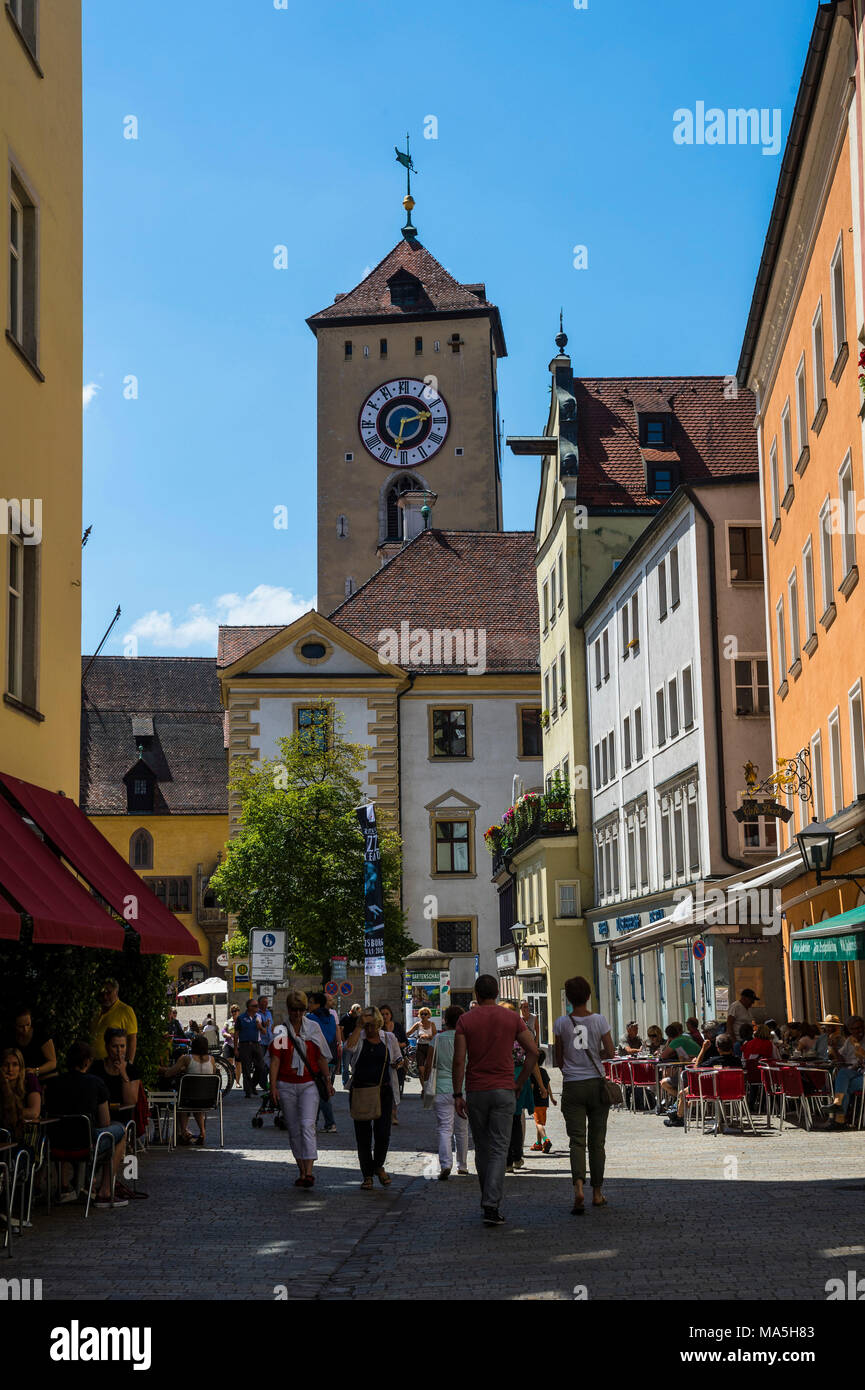 Town hall and tower in the Unesco world heritage sight, Regensburg, Bavaria, Germany Stock Photo