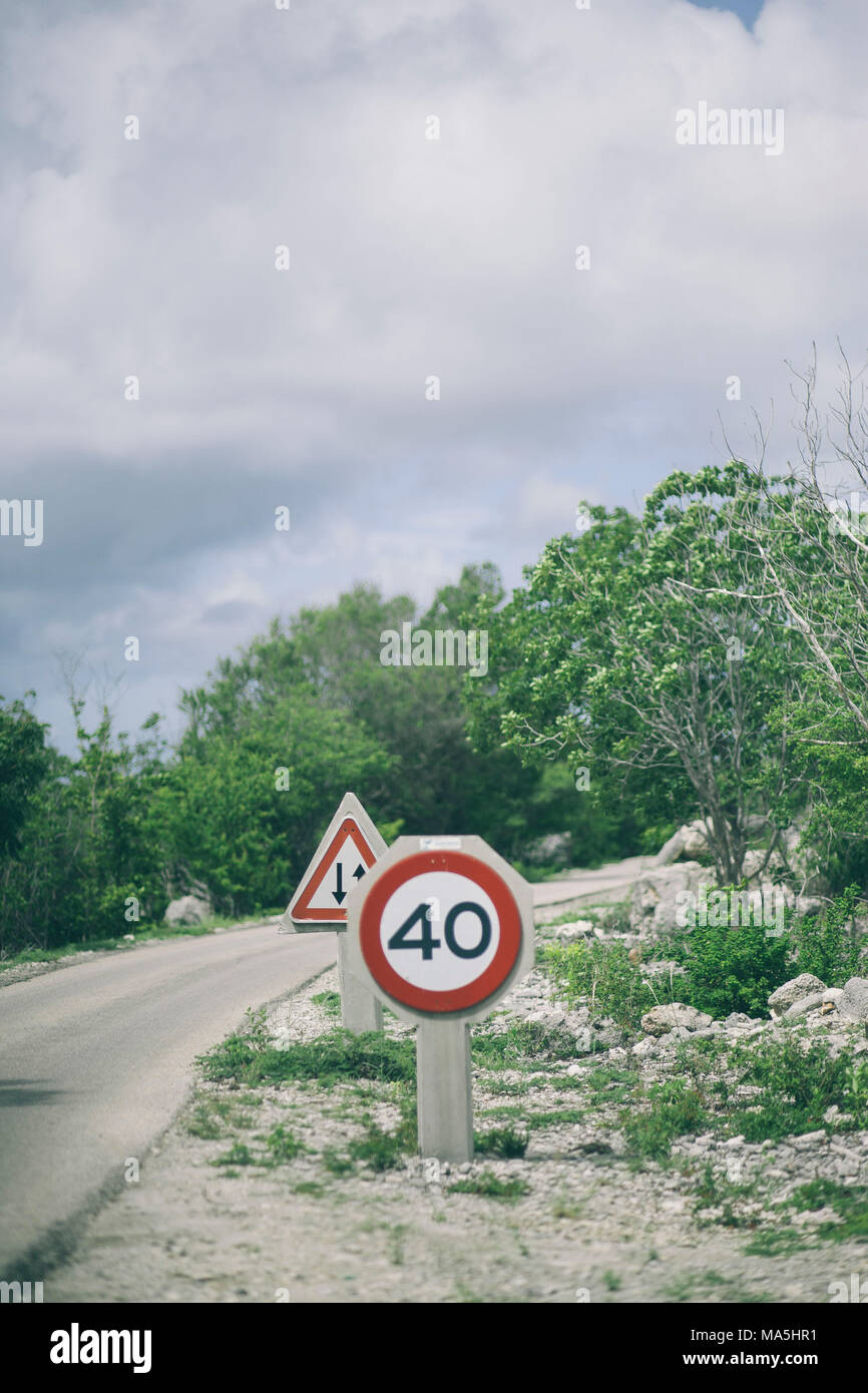 Island Routes Sign route speed signs on the risk on bonaire island in the caribbean Stock ...
