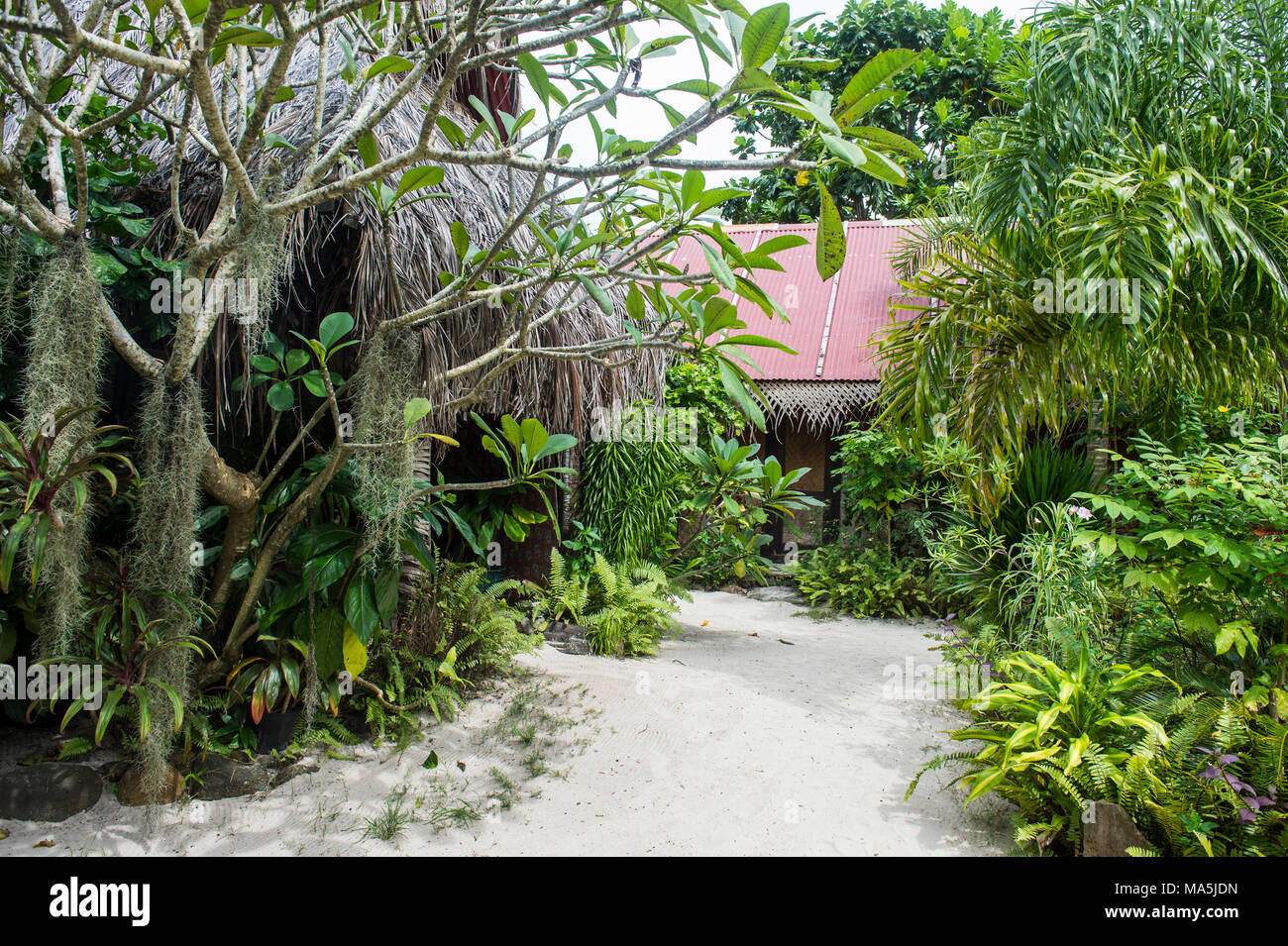 Traditional house, Cultural village, Moorea, French Polynesia Stock
