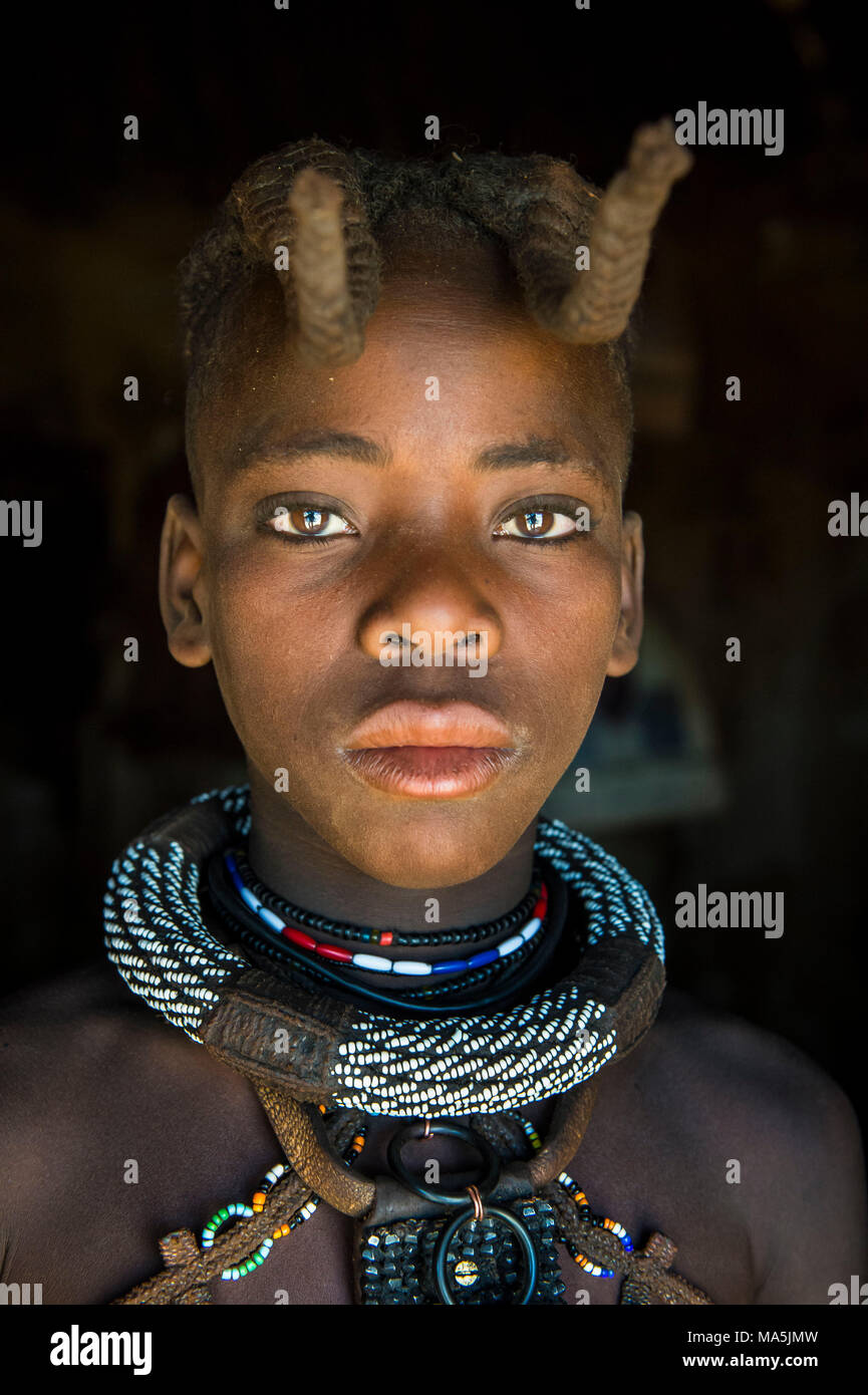 Very pretty Himba girl, Kaokoland, Namibia Stock Photo