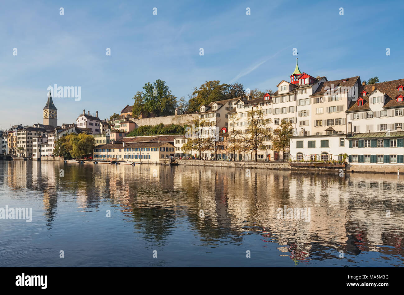 Buildings of the historic part of the city of Zurich along the Limmat ...