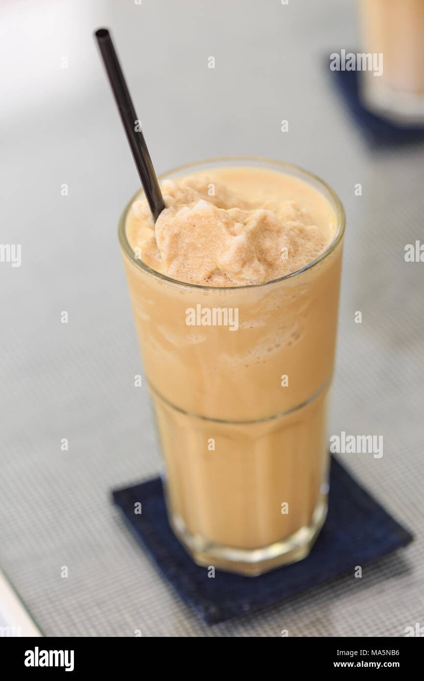 Iced coffee smoothie on table Stock Photo