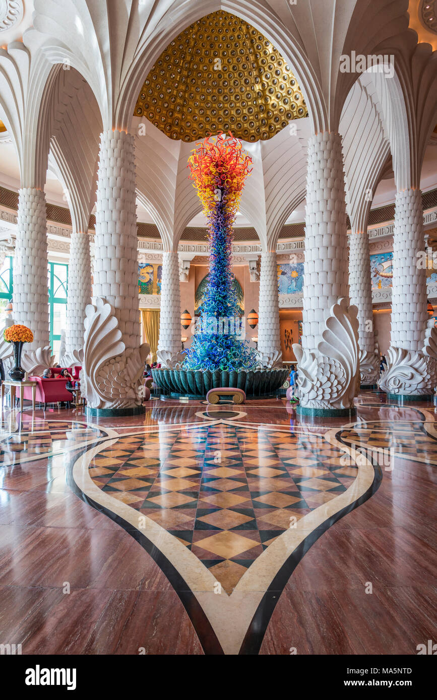 Interior decor of the Atlantis Palm Resort on The Jumeirah Palm in Dubai, UAE, Middle East. Stock Photo