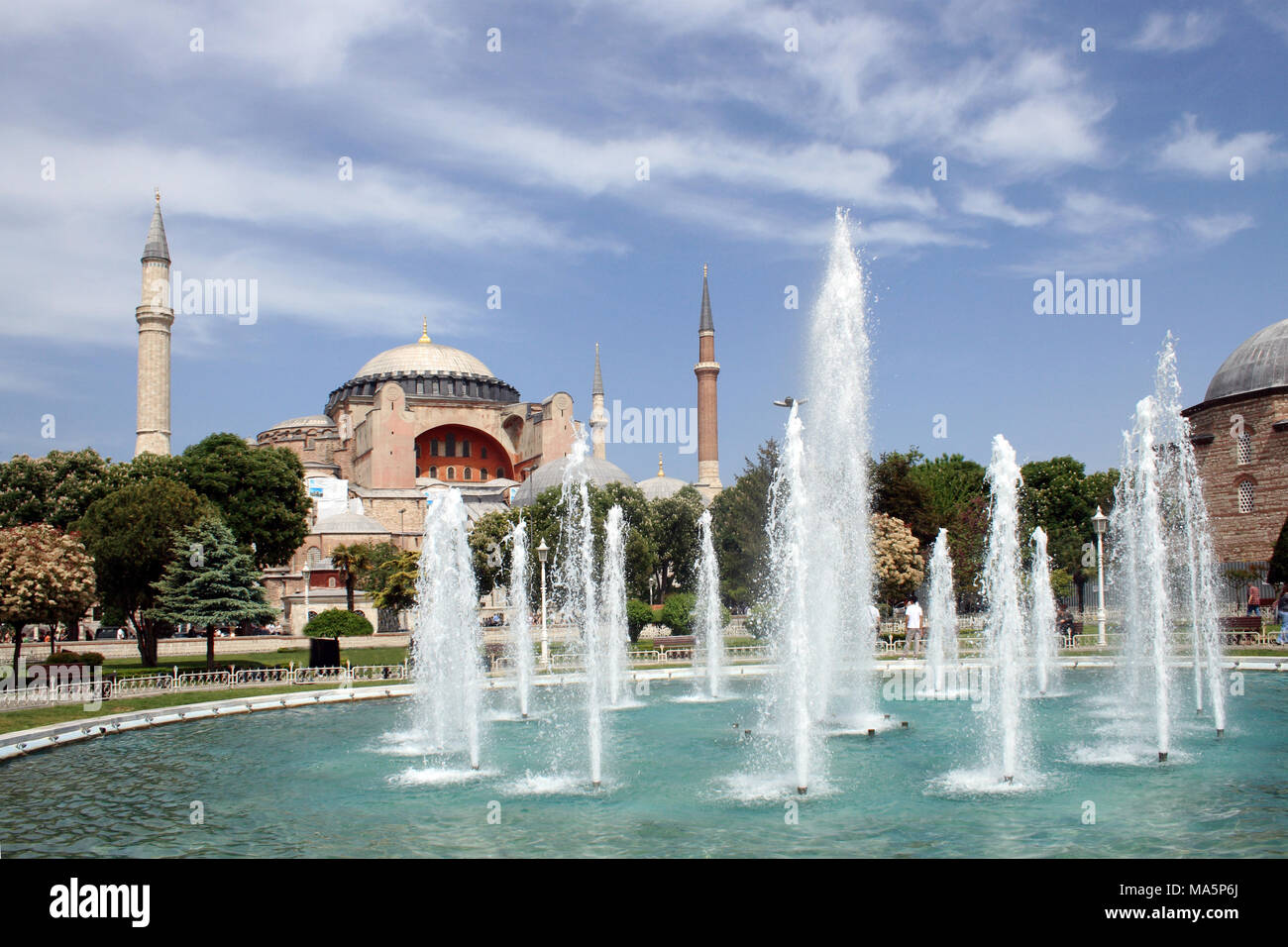 Fountain on background with famous Hagia Sophia in Istanbul Stock Photo ...