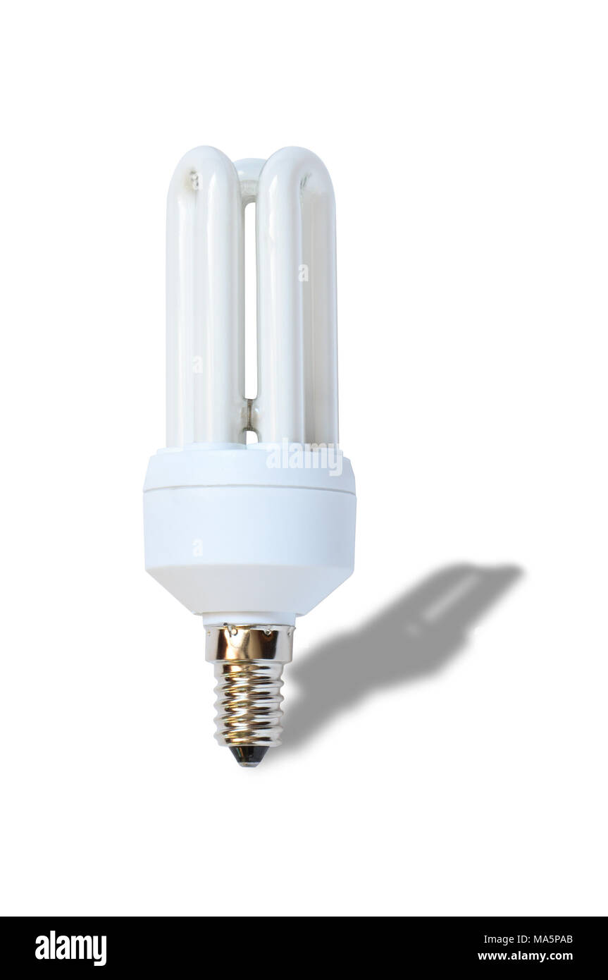 Energy saving compact fluorescent lightbulb. Isolated on white ...