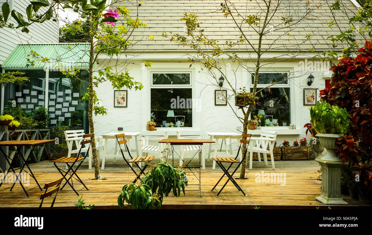 Outdoor Cafe Table Setting Stock Photo