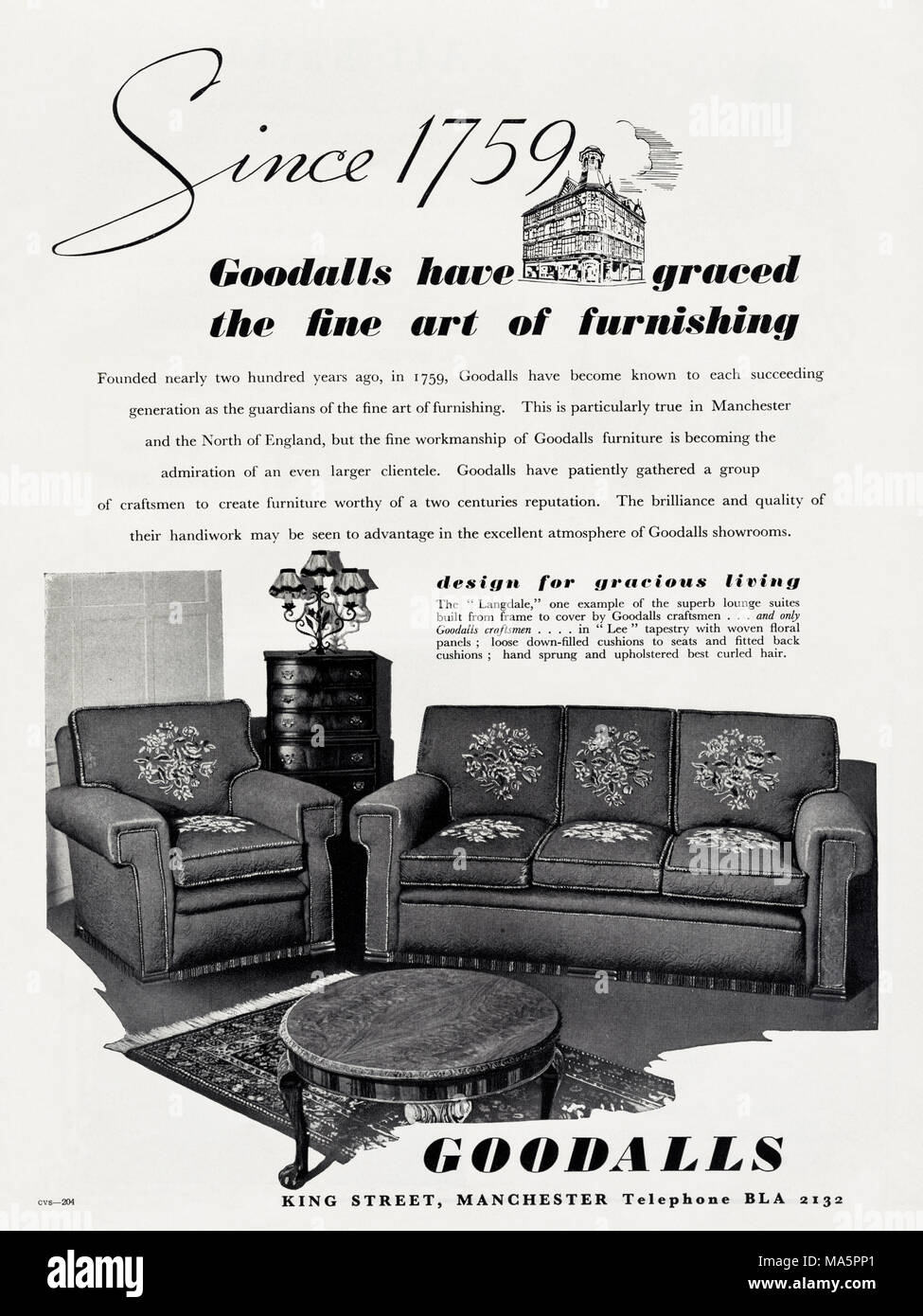 1950s original old vintage advertisement advertising Goodalls furniture  store of Manchester England UK in English magazine circa 1951 Stock Photo -  Alamy