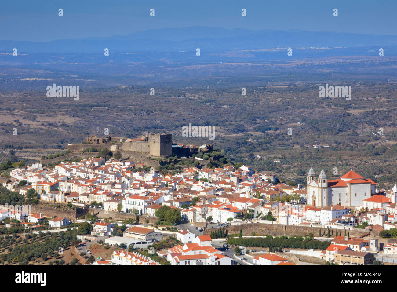 Elevated view of the medieval village of Castelo de Vide in the Alentejo, Portugal Stock Photo