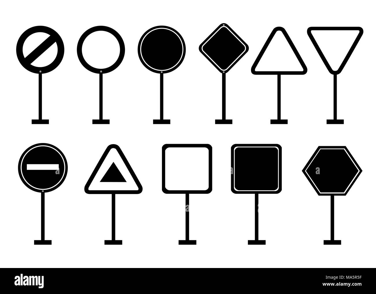 Black silhouettes. Set of road signs. Road signs with place for your symbols or picture. Vector illustration isolated on white background. Website pag Stock Vector
