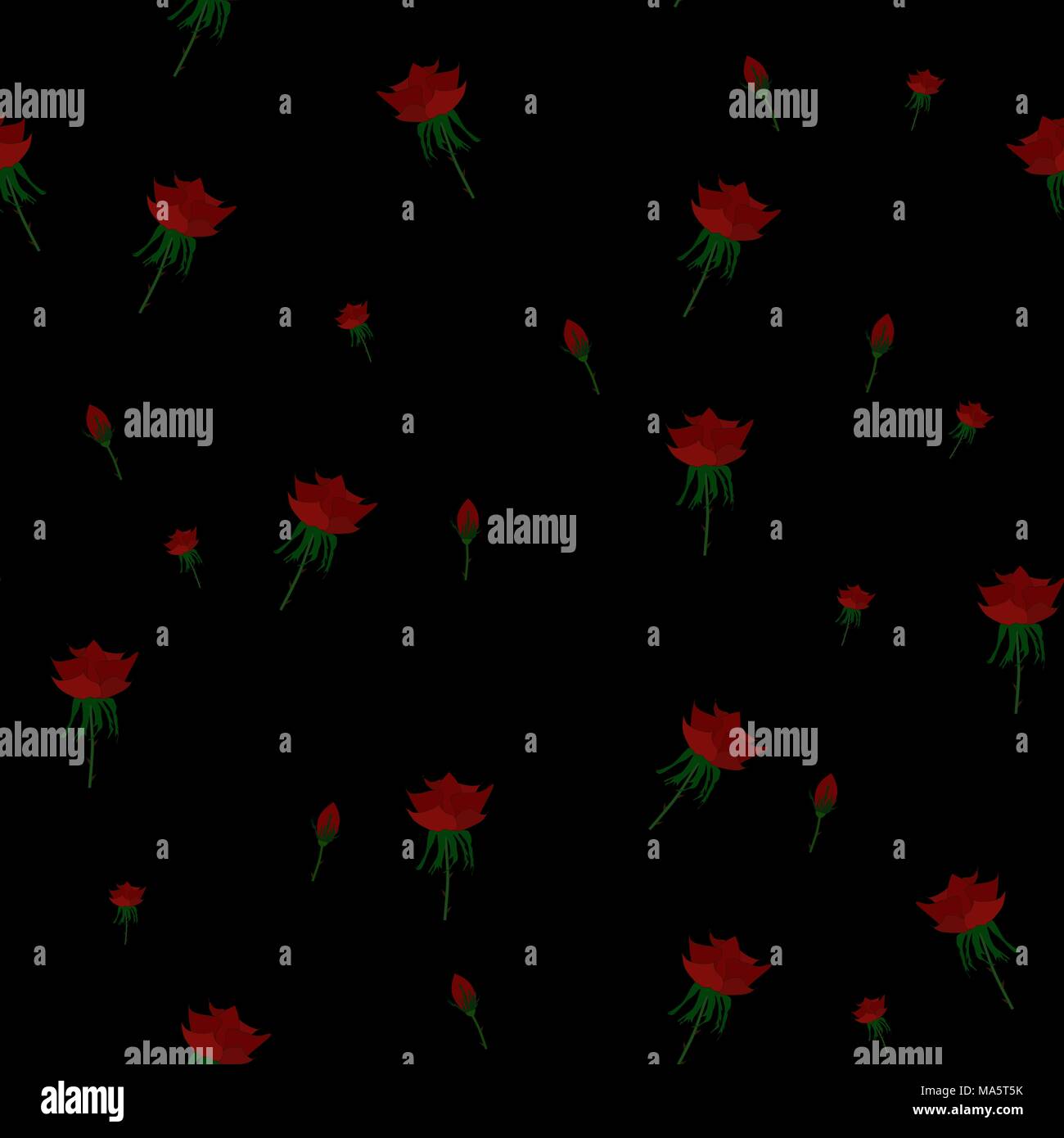 Beautiful seamless pattern with red roses on black background.Vector ...