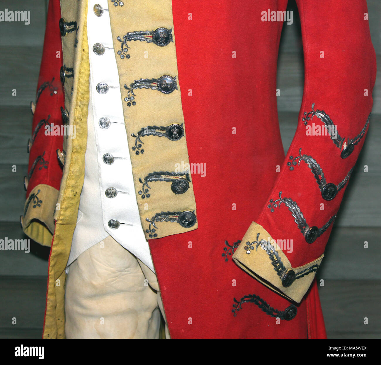 American Revolution : Pre War British officer's regimental dress coat of the 44th Regiment of Foot Stock Photo