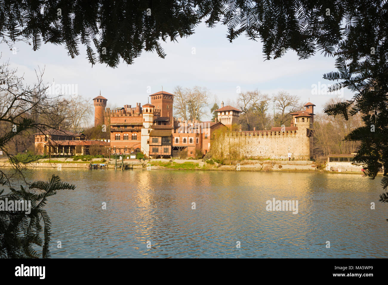 Turin - The Borgo Medievale castle. Stock Photo