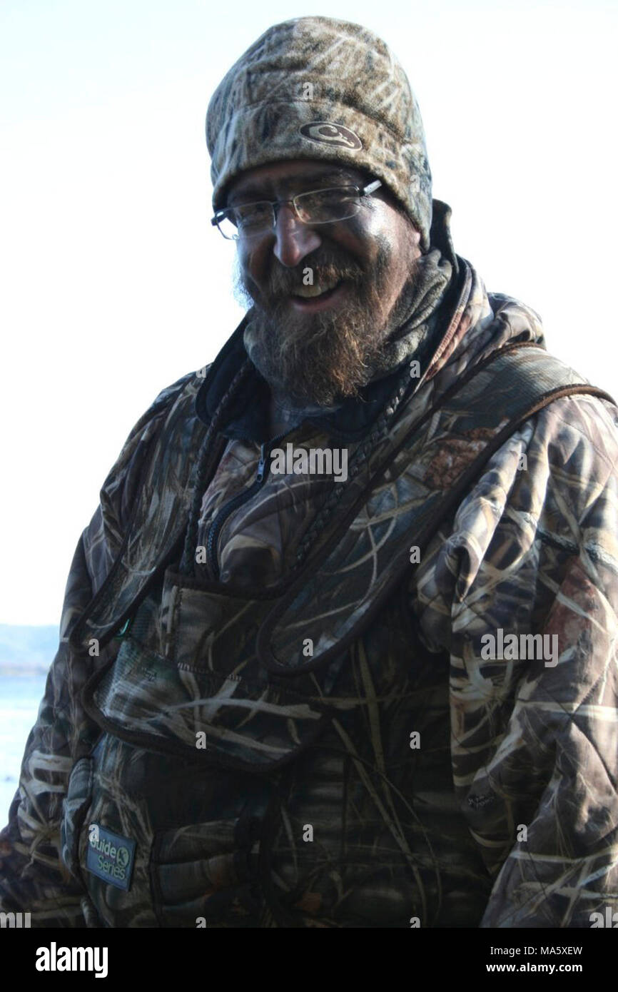 Timothy the classic waterfowl hunter. Timothy sports the classic face paint  for the morning waterfowl hunt Stock Photo - Alamy