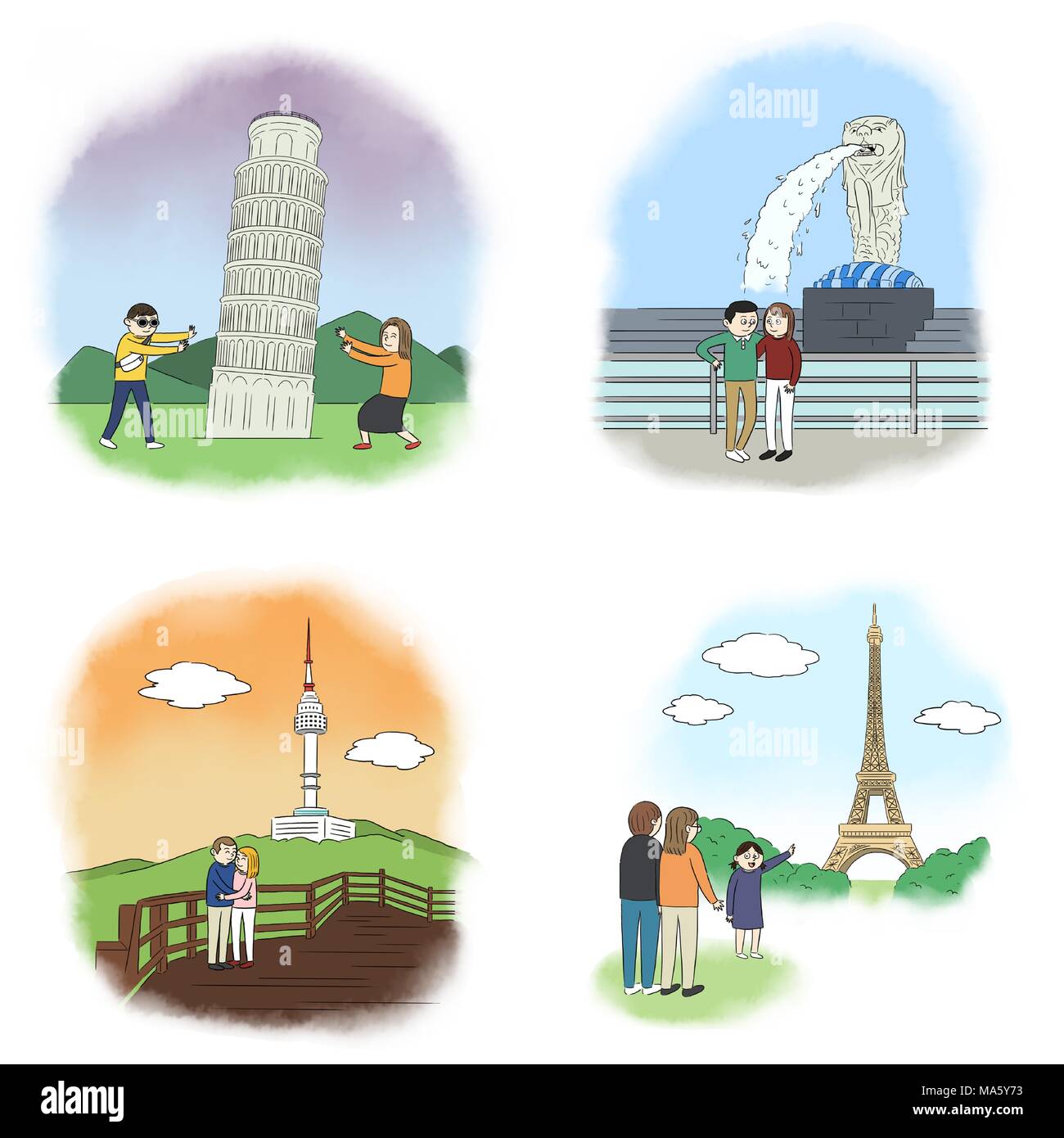 Vector - making a good memories for several landmarks around the world. 005 Stock Vector