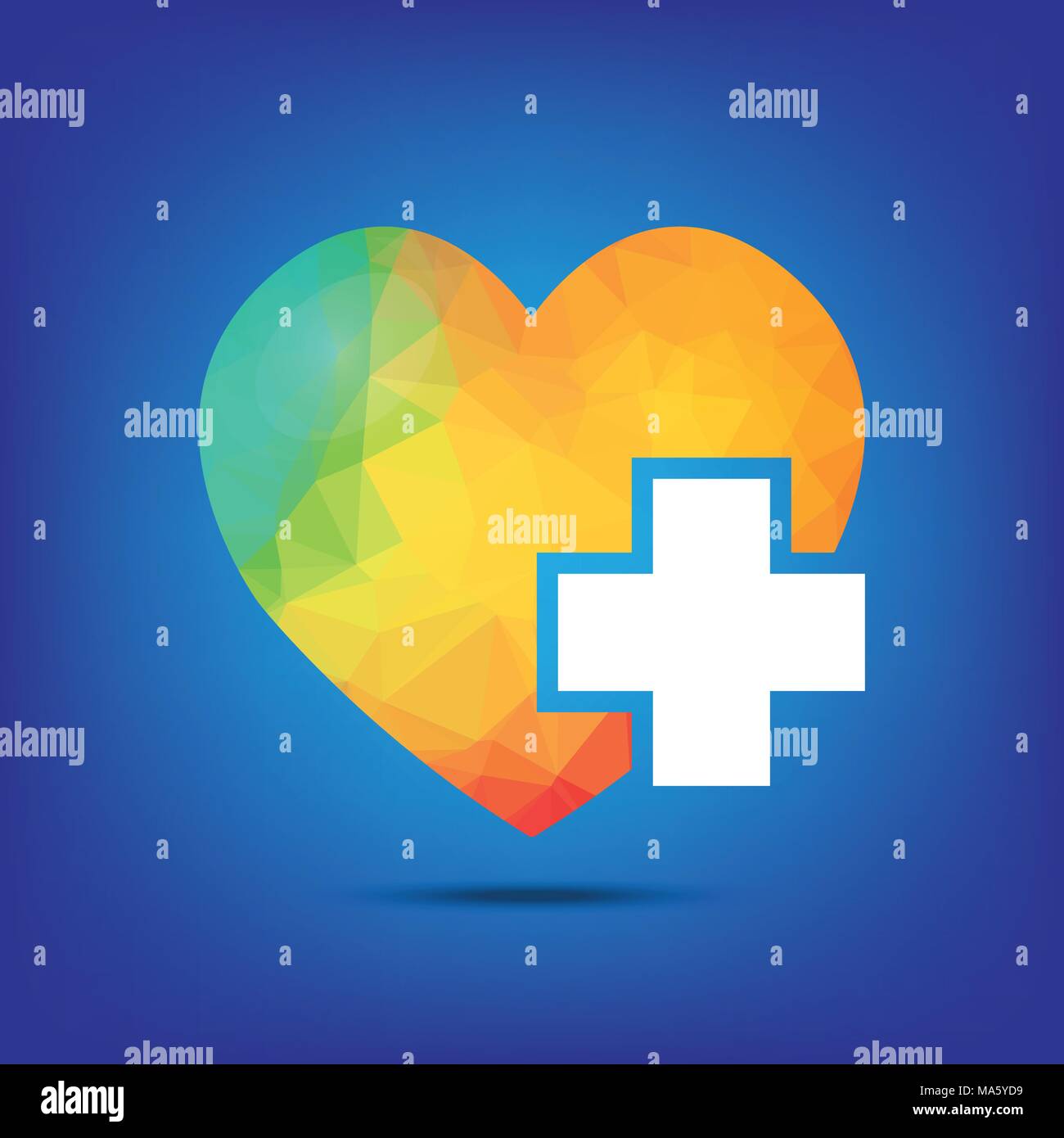 Heart polygon and heartbeat symbol on reflective surface. EPS 10. Stock Vector