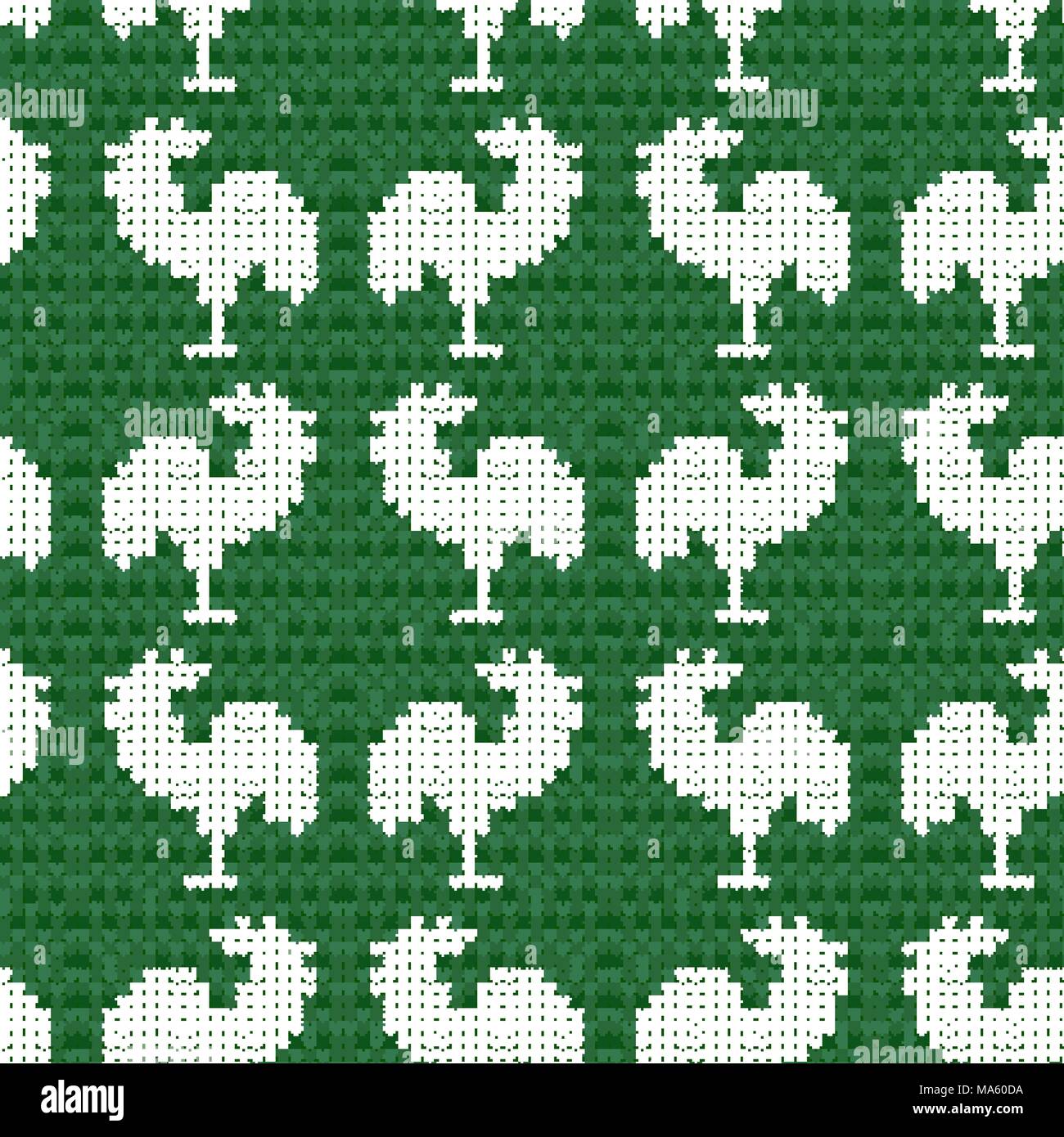 Knitting green with roosters. Stock Vector