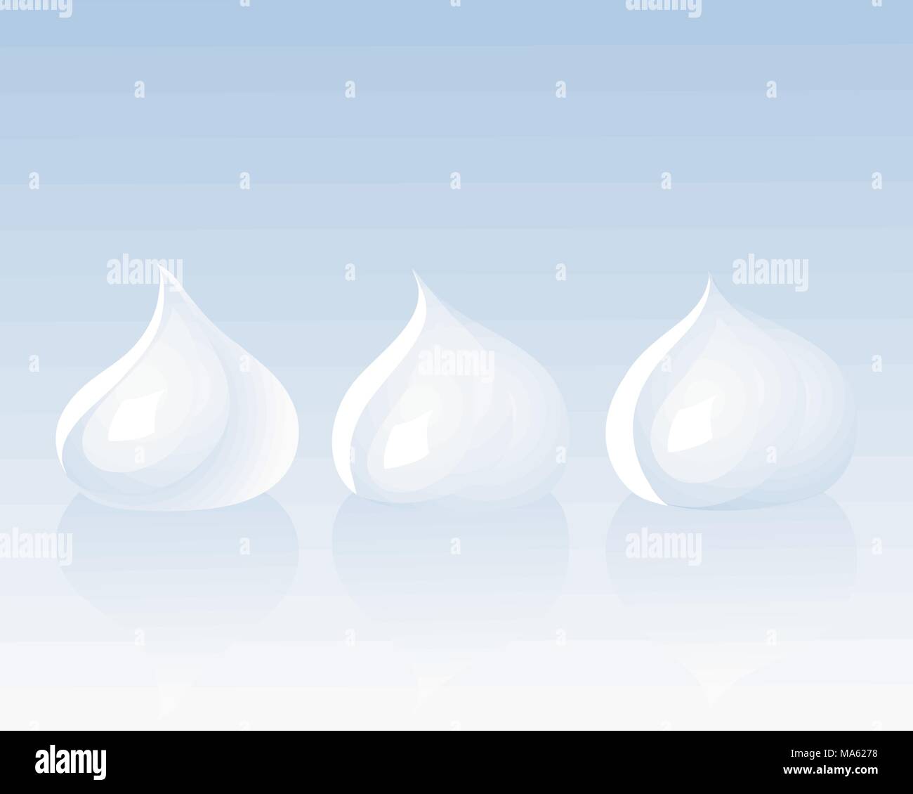 a vector illustration in eps 10 format of three blobs of beauty cream with reflections on a fading blue background with space for text Stock Vector