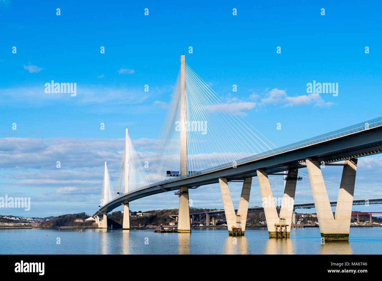 Daytime view of the new Queensferry Crossing spanning the Firth of Forth, Scotland, United Kingdom. Stock Photo
