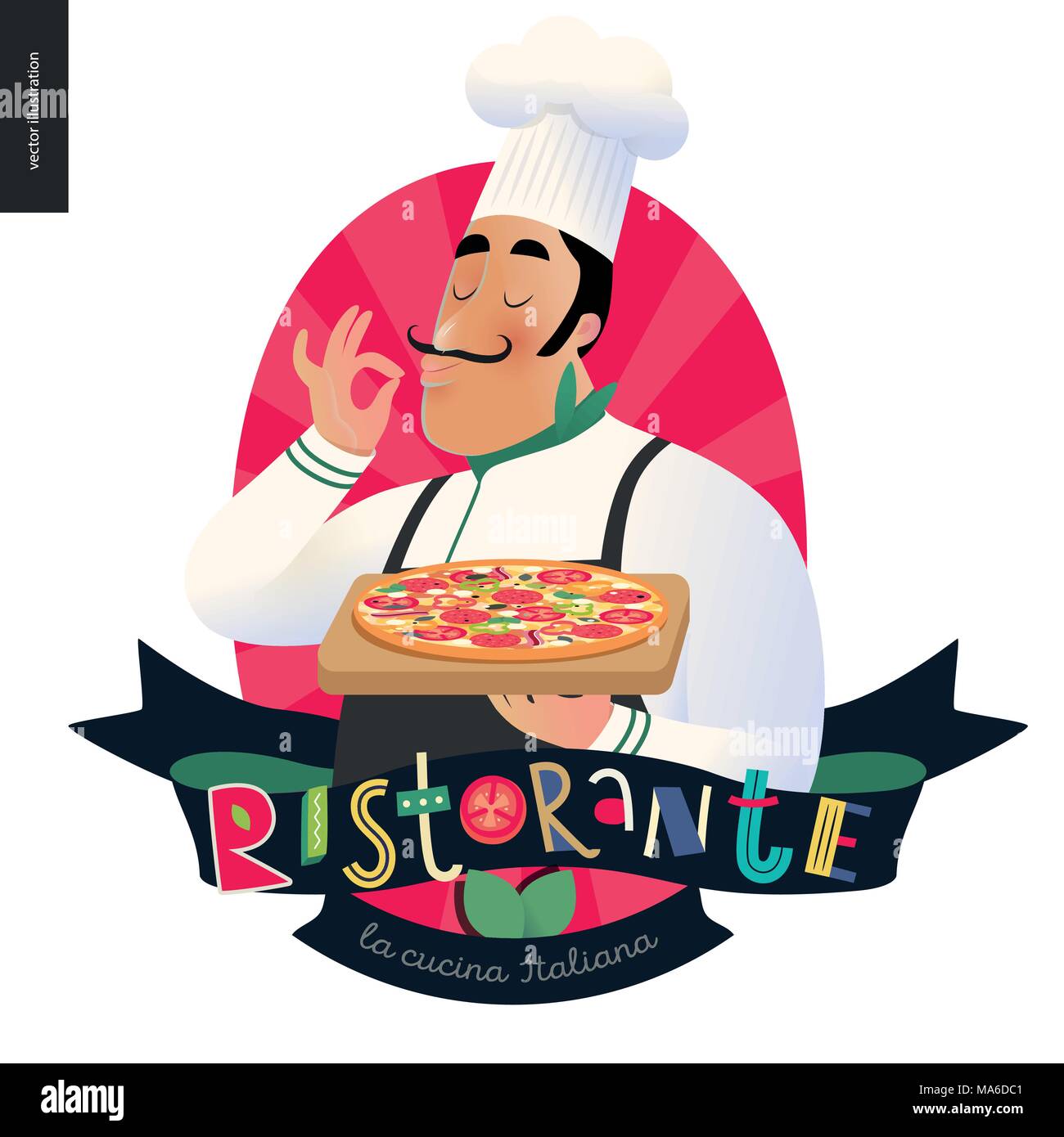 Pizzeria Logo. Italian Pizza Ingredients Restaurant Cook Trattoria