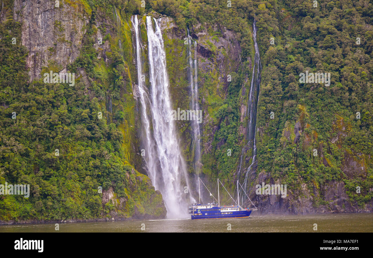 Stirling Falls, Milford Sound - New Zealand Stock Photo