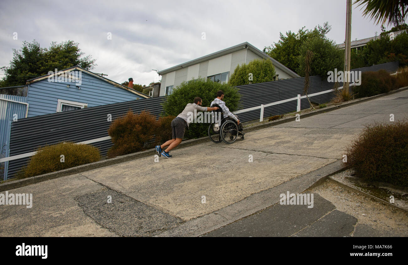 Baldwin Street, steepest street in the world, Dunedin, New Zealand Stock Photo