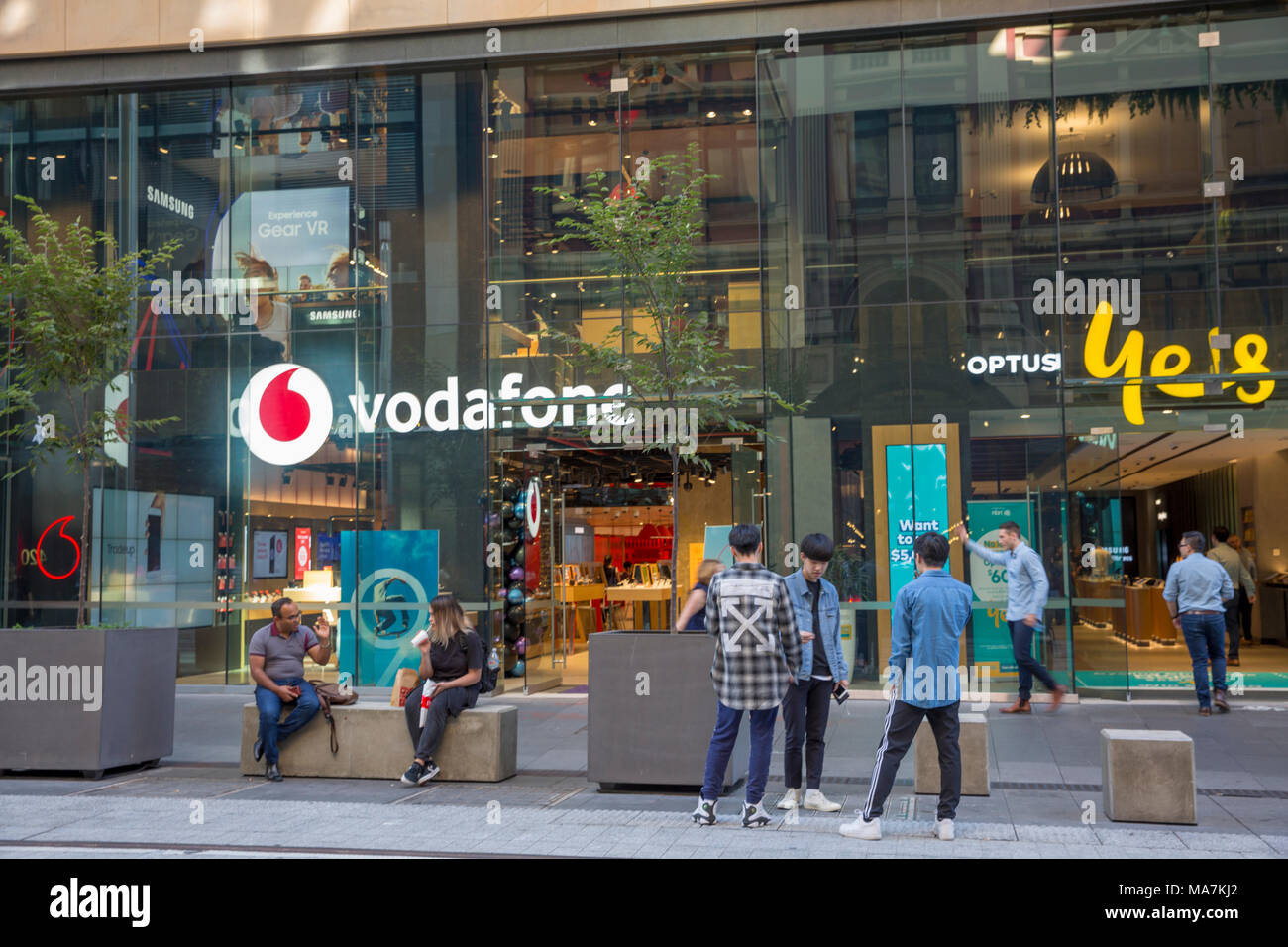 Vodafone and Optus retail stores in George street,Sydney,Australia Stock Photo