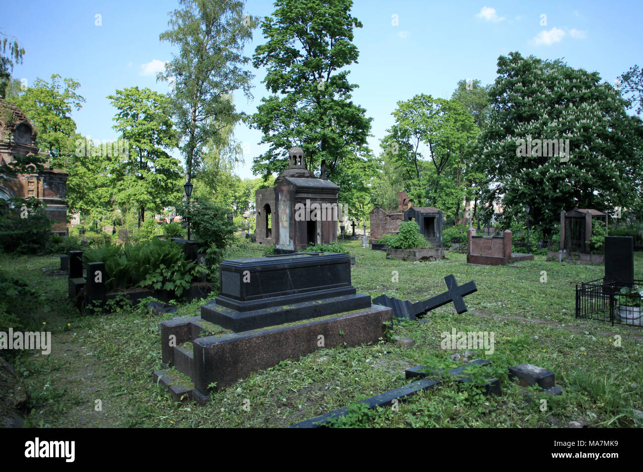 Old ruined cemetery dramatic scenery Stock Photo
