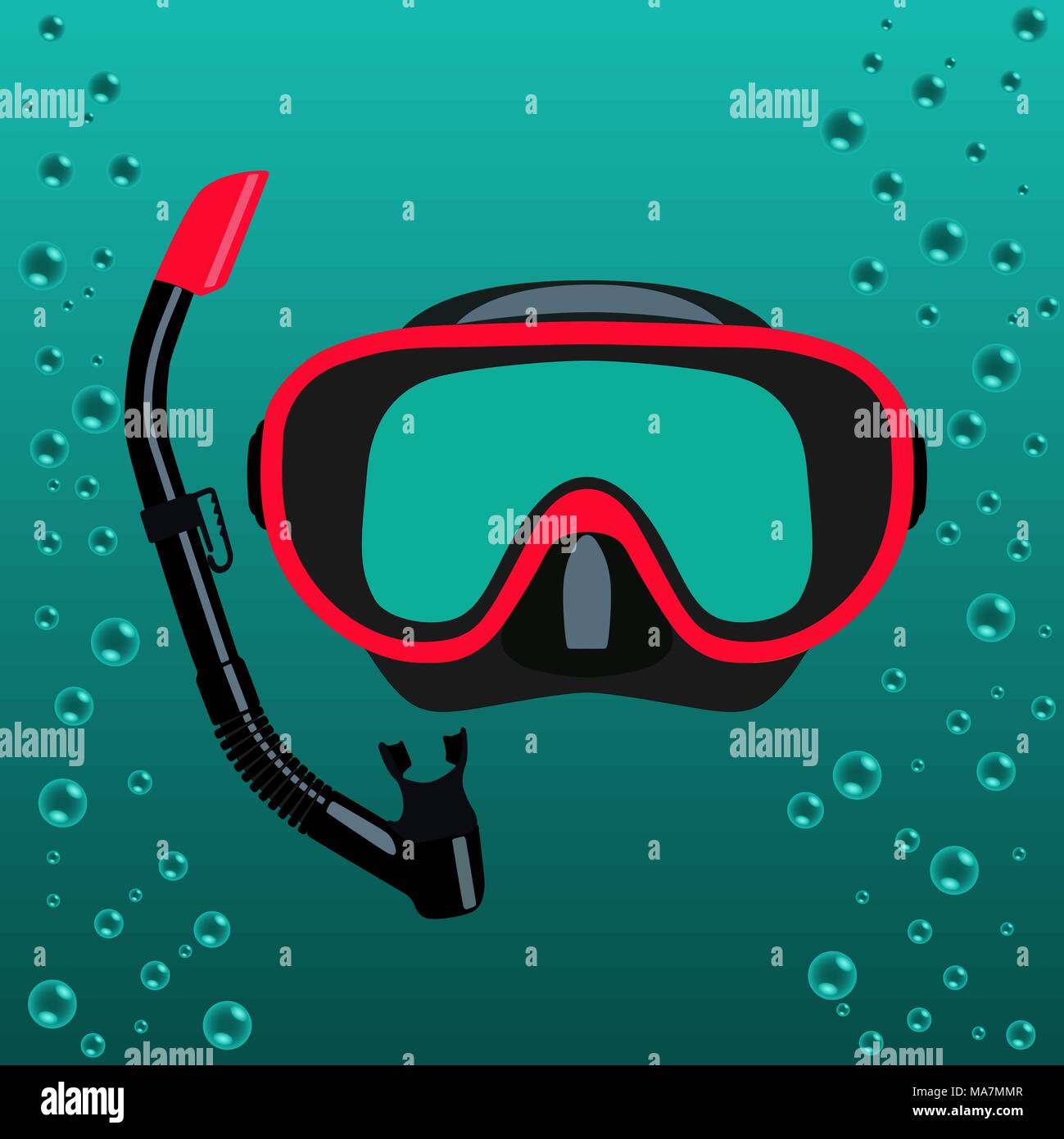 scuba mask and snorkel against a background of turquoise water with ...