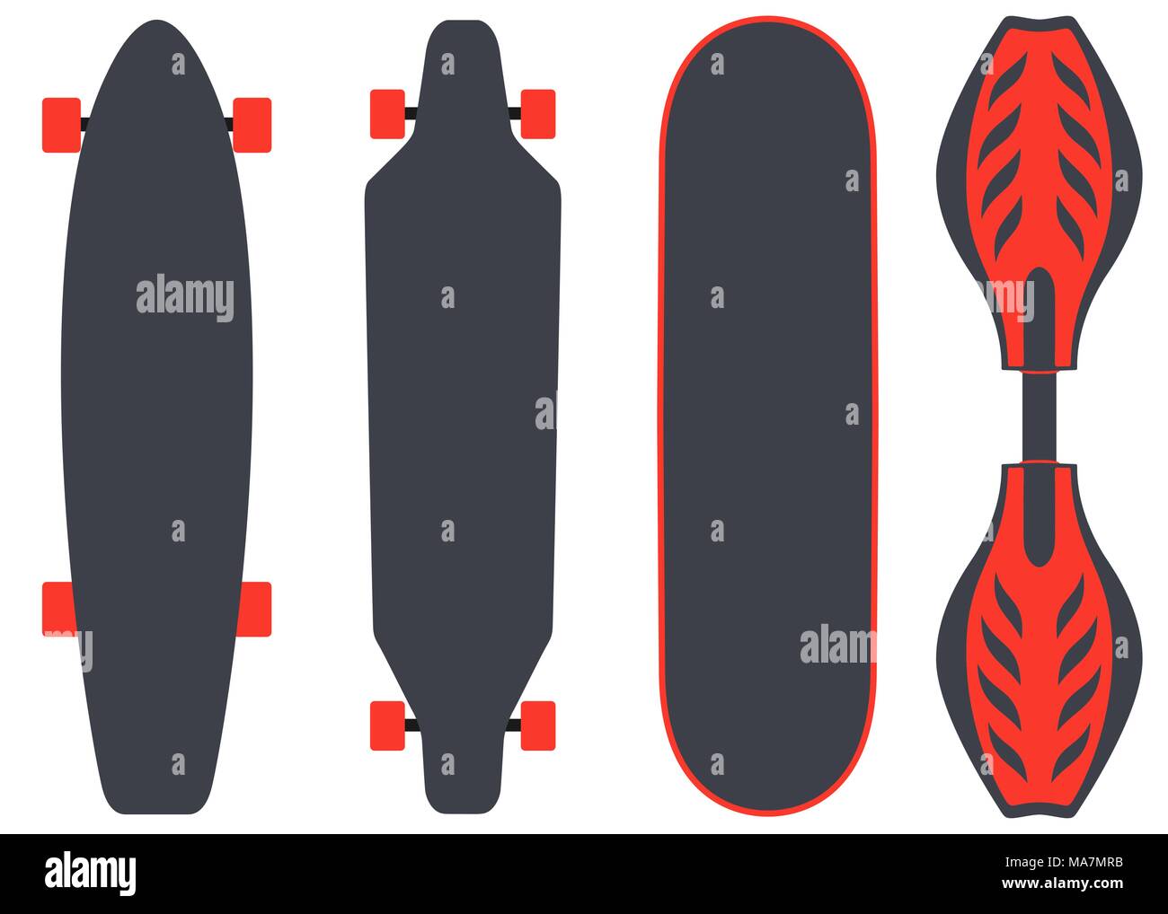 Skateboard types, set. Different skateboards in the same colours. Vector  illustration in flat style, isolated on white Stock Vector Image & Art -  Alamy