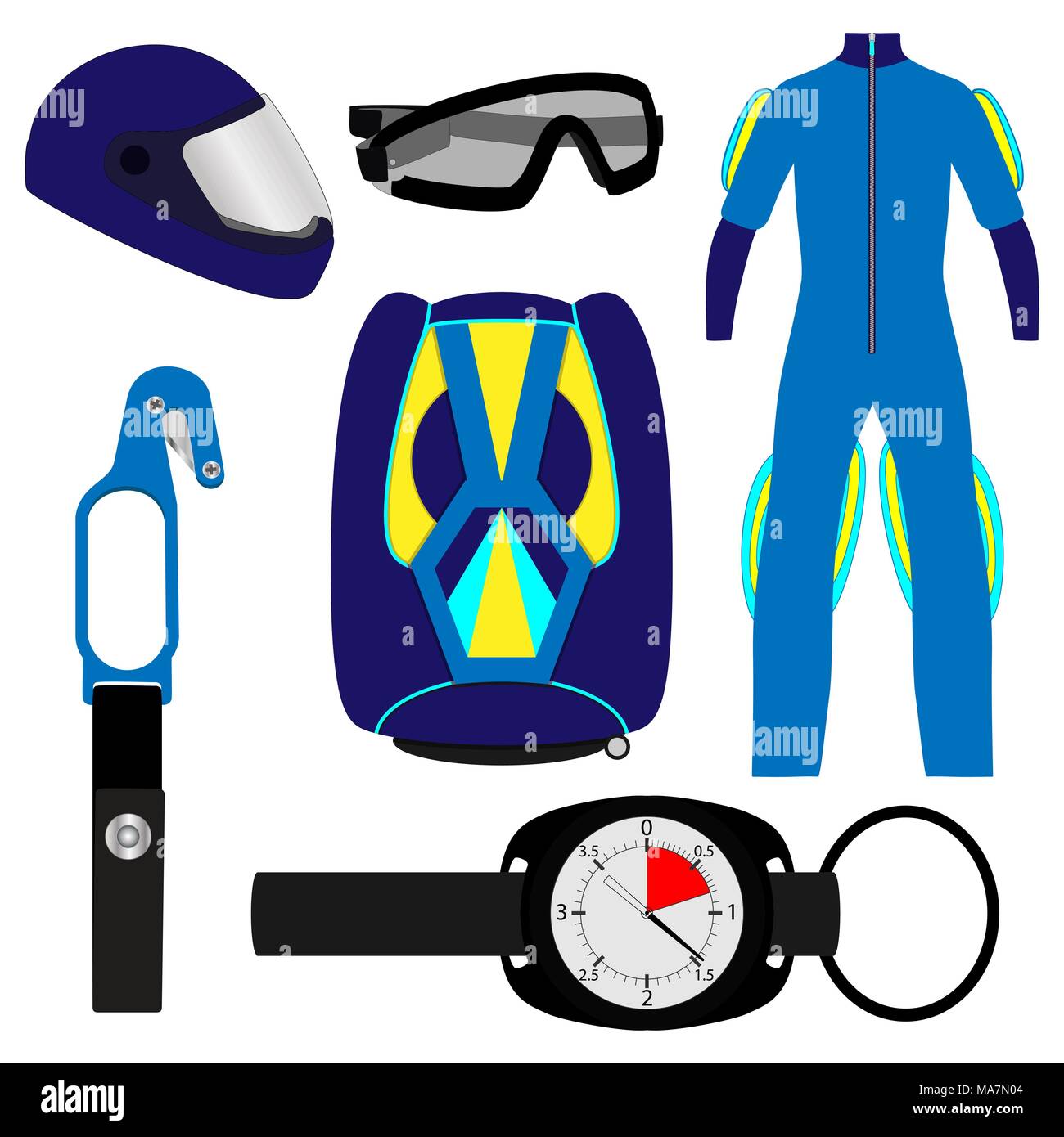 Equipment for skydiving, set. Rig, Altimeter, Hook knife, helmet