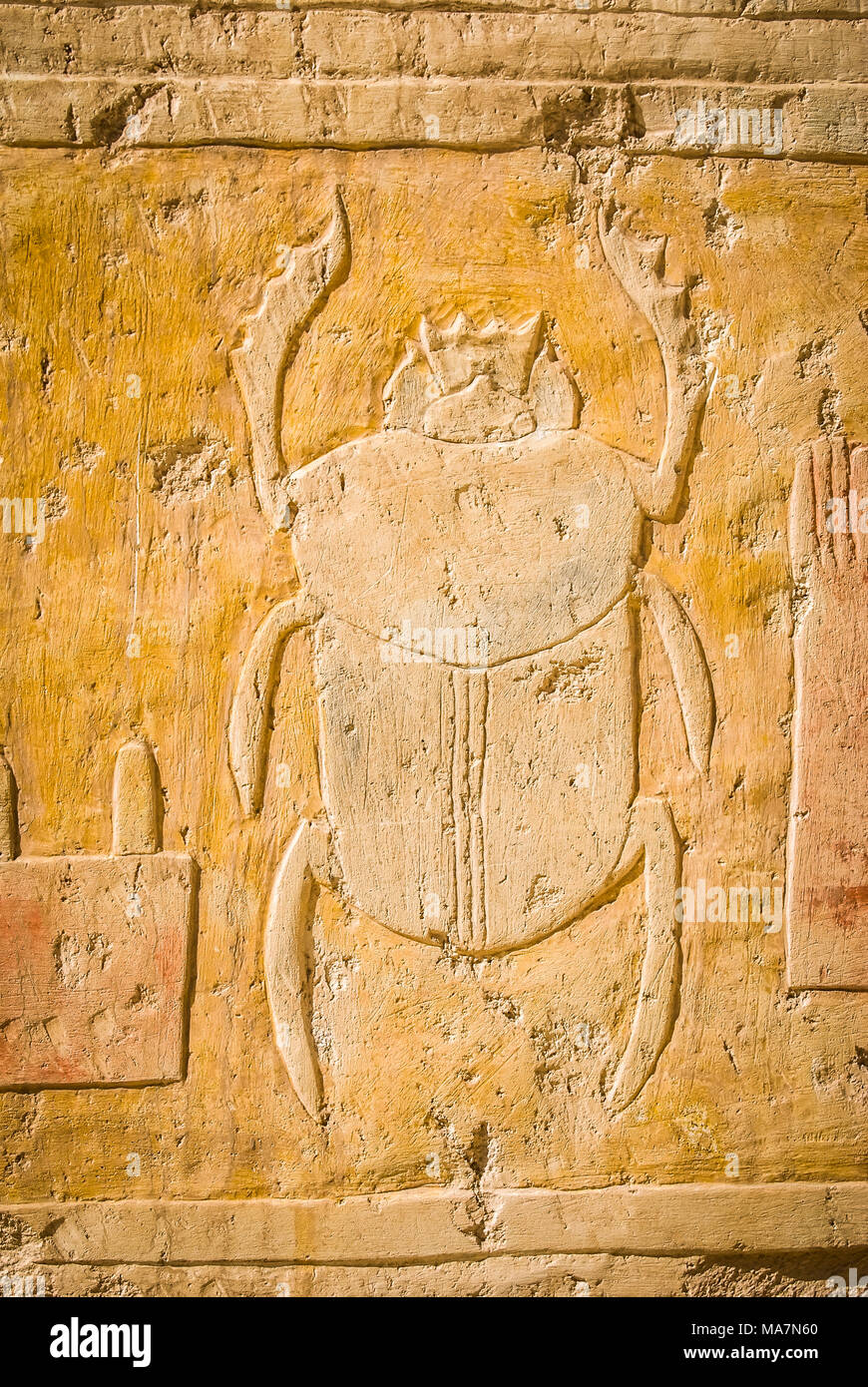 Ancient Egyptian hieroglyphs carved on the temple walls engraved ...