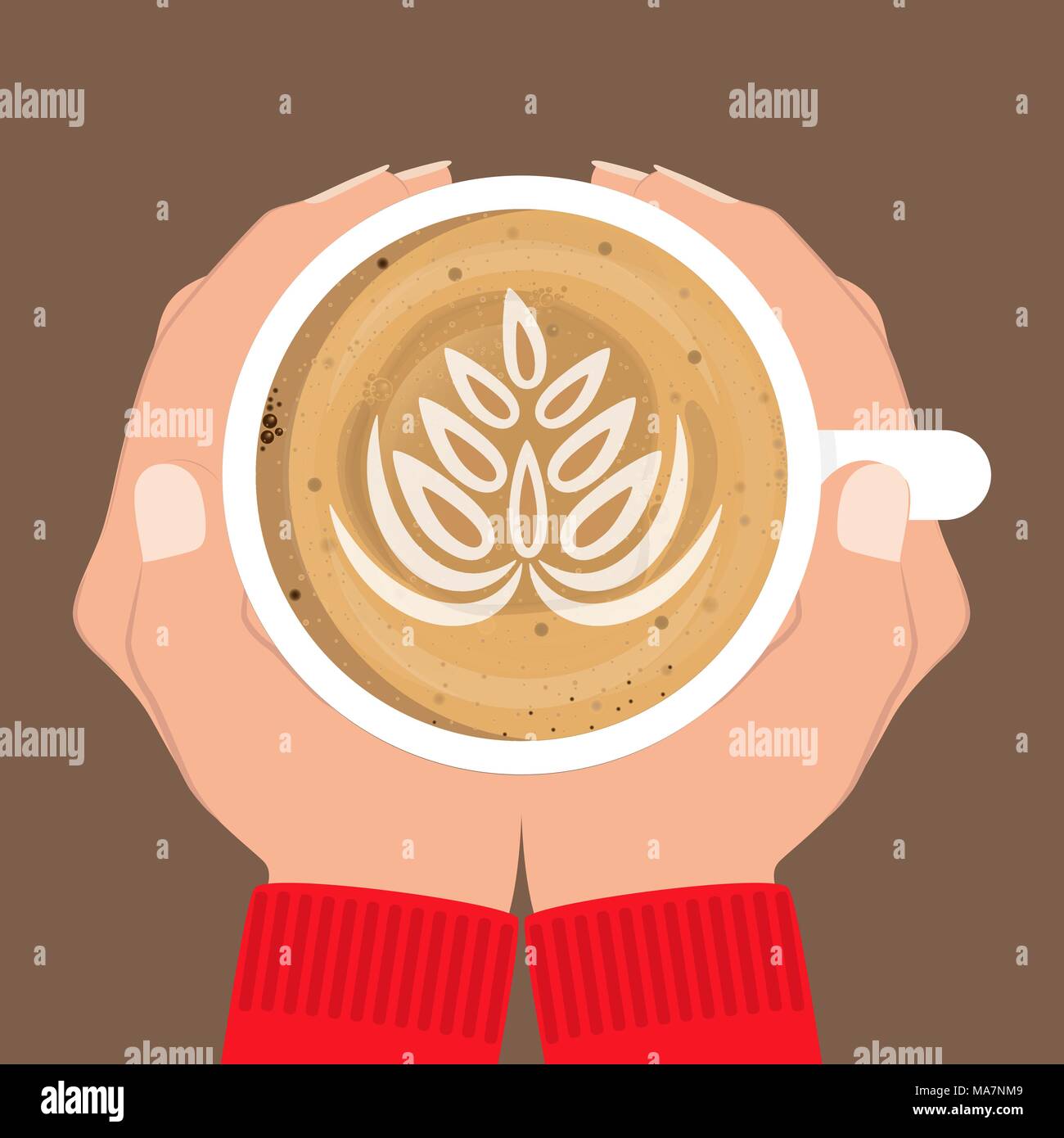 Hands holding a cup of coffee. Two hands grasping a cup of coffee. Vector illustration Stock Vector