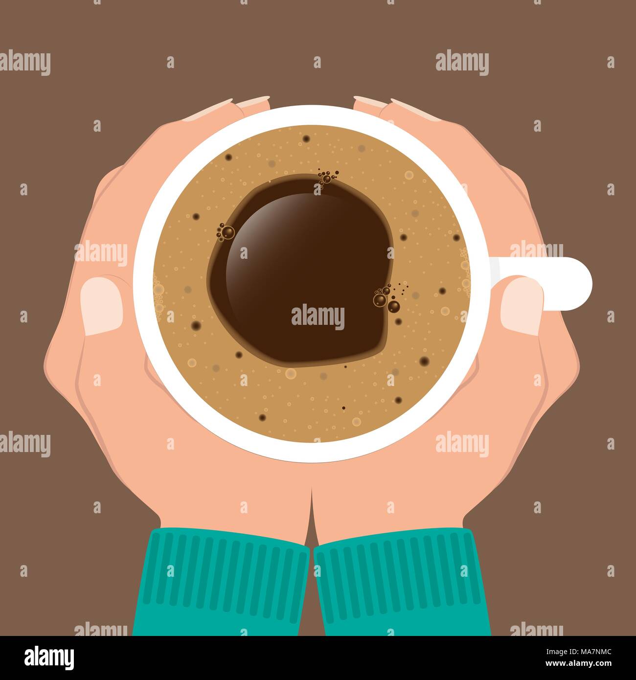 Hands holding a cup of coffee. Two hands grasping a cup of coffee. Vector illustration Stock Vector