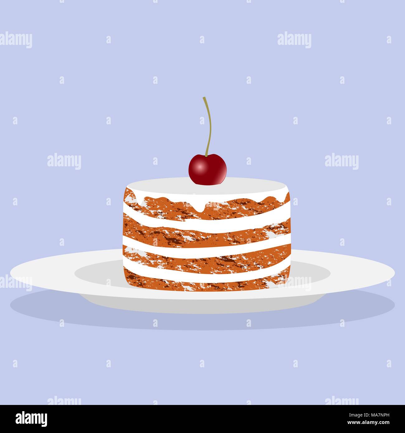 Delicious cake with cream and cherry. Vector illustration Stock Vector ...