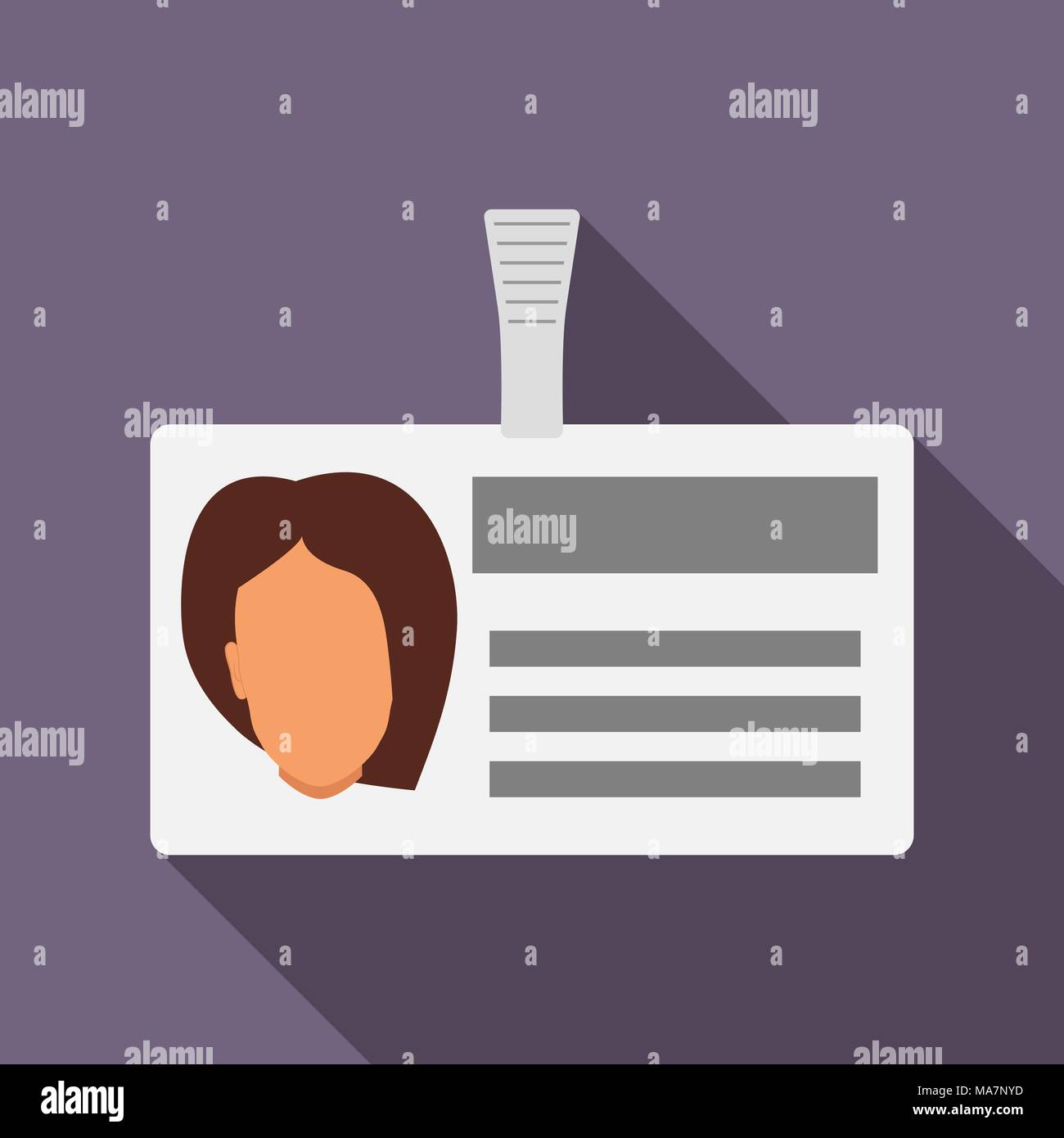 Name tag badge with woman s head silhouette. Plastic horizontal badge with clasp. Name card icon