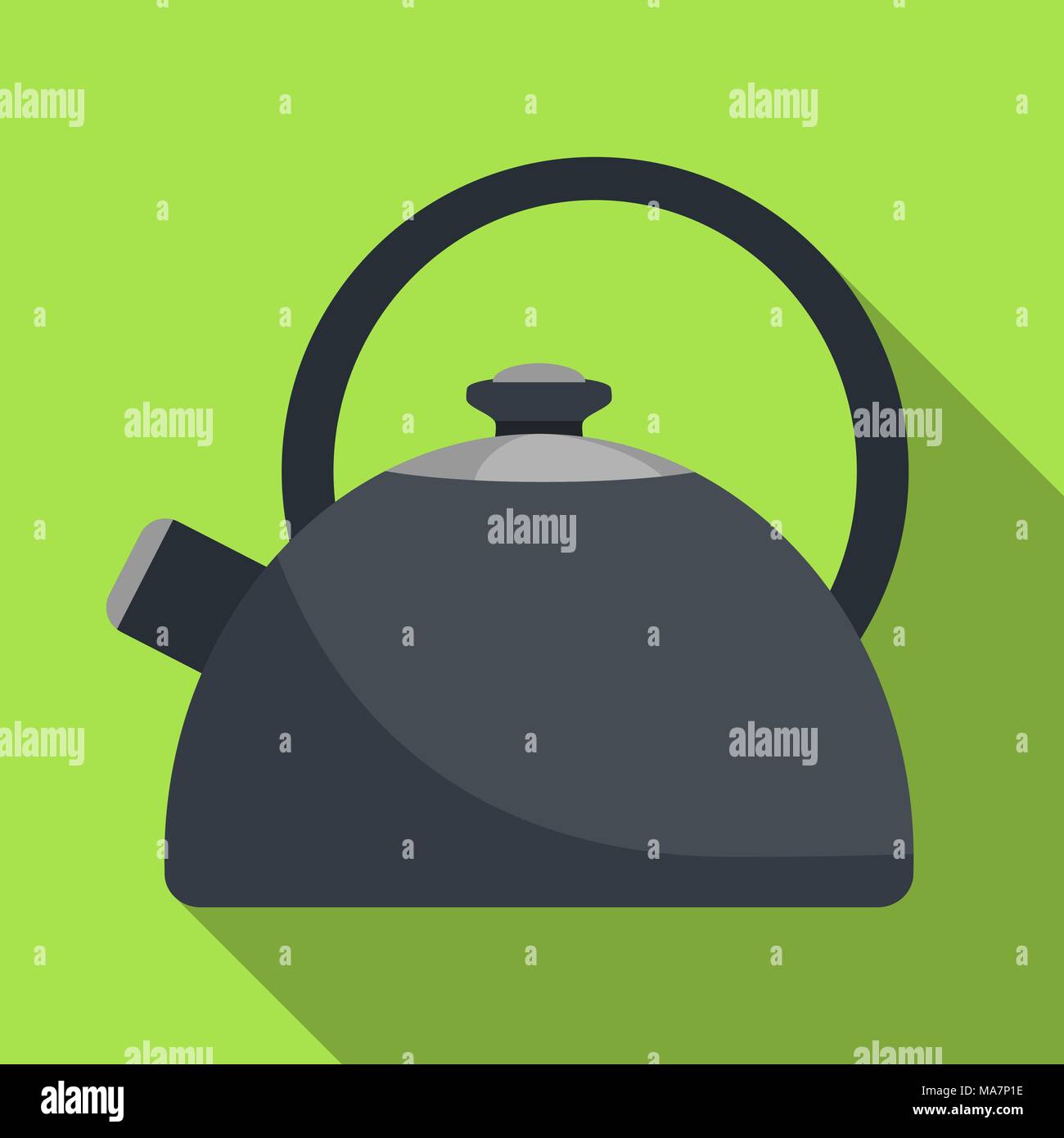 Modern kettle with whistle, icon with long shadow. Vector flat illustration Stock Vector