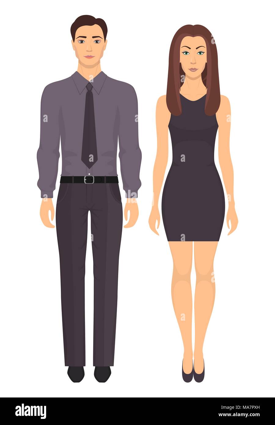 Man and woman standing in full growth in formal clothes. Couple in elegant  and casual clothes. Basic wardrobe. Vector illustration, isolated Stock  Vector Image & Art - Alamy