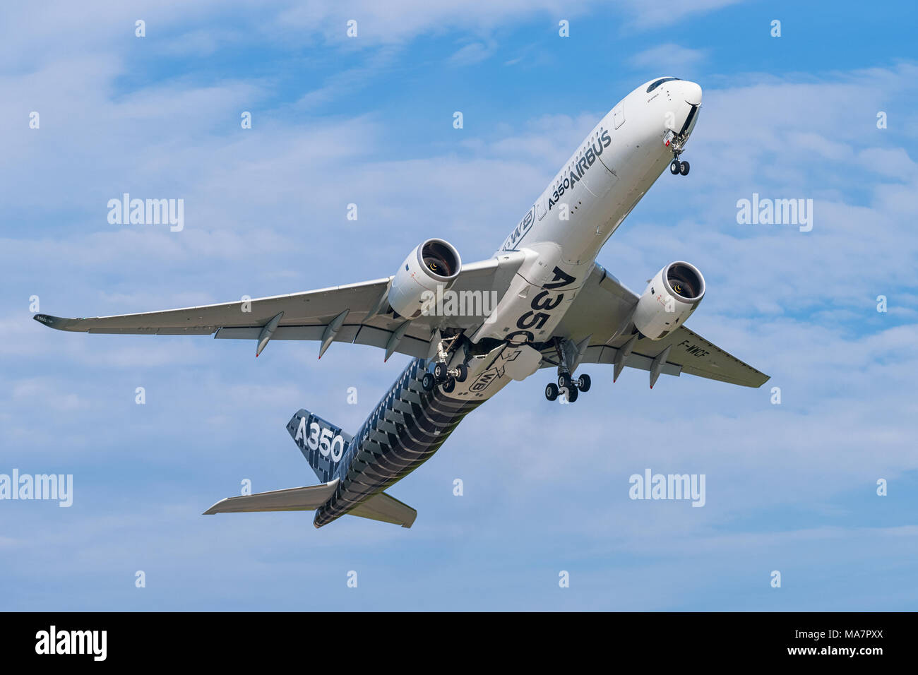 Airbus A350-941 (reg. F-WWCF, MSN 002) in Airbus promotional CFRP livery at ILA Berlin Air Show 2016. Stock Photo