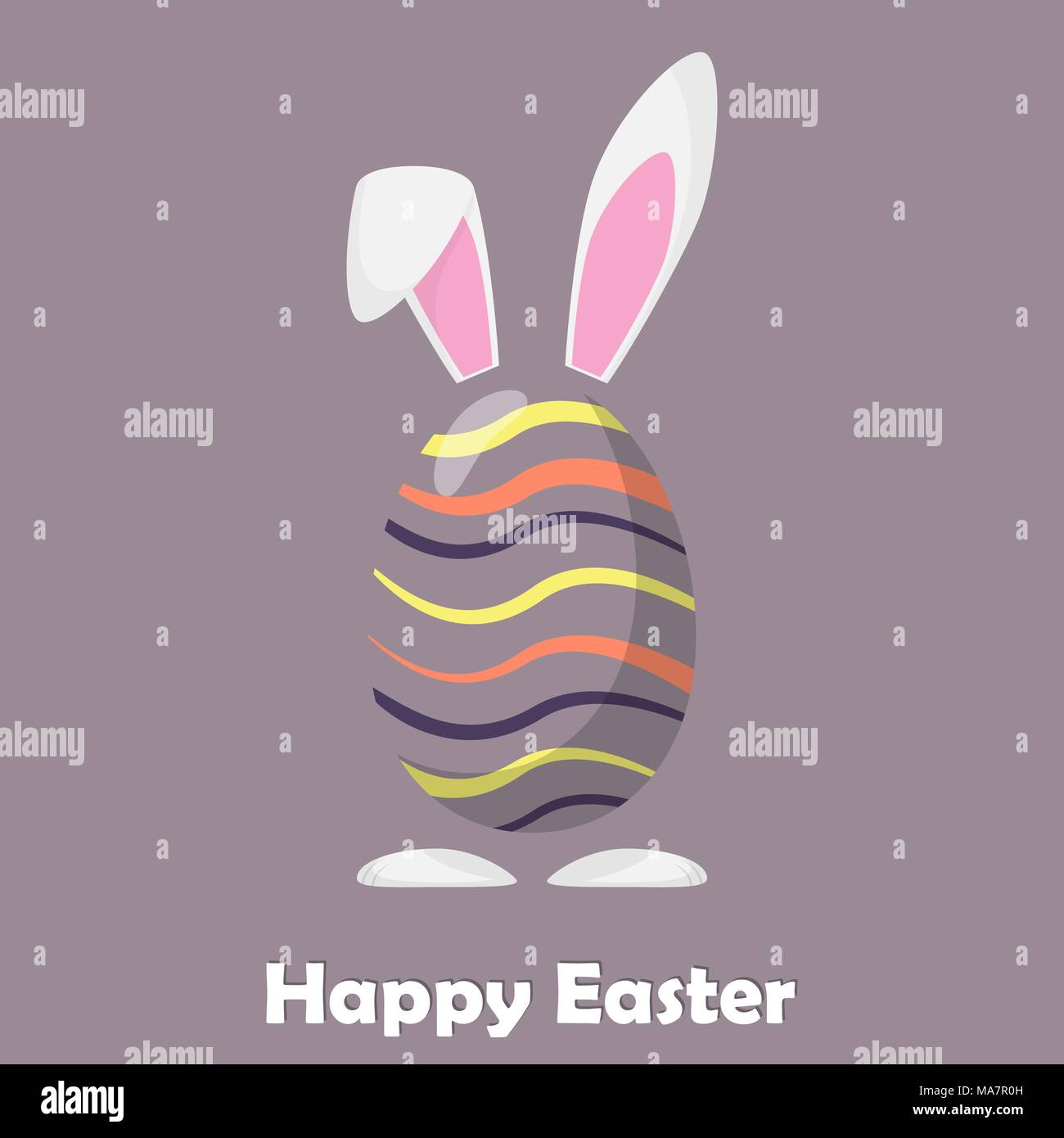 Happy easter egg with rabbit ears and paws. Easter card design. Vector illustration in flat style Stock Vector