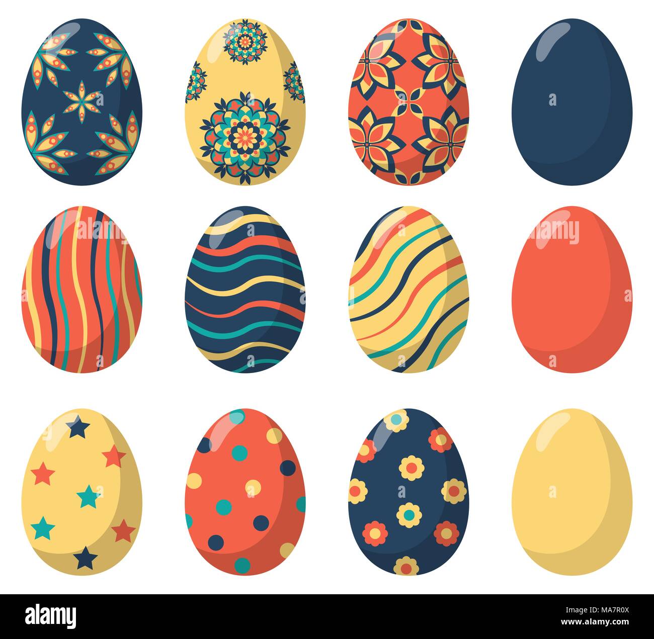 Easter eggs decorated with various simple and complex patterns, set. Vector  illustration in flat style Stock Vector Image & Art - Alamy