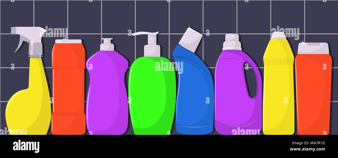 The bottles of detergent, washing powder, detergent powder, bottle of