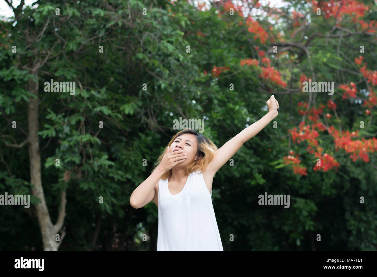 women lifestyle concept Beautiful young asian woman stretching and