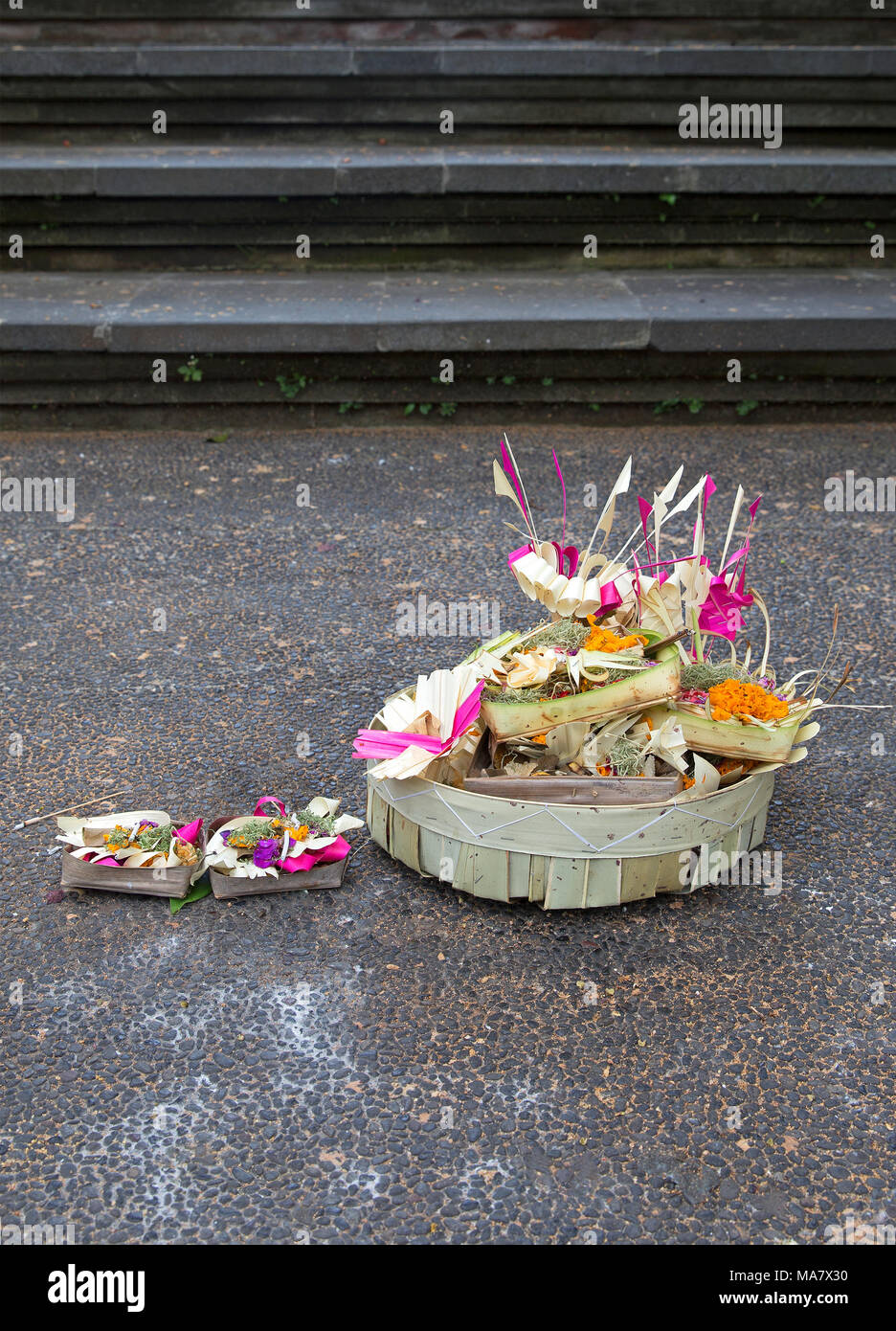 Little basket with offerings for the gods, Indonesia Stock Photo
