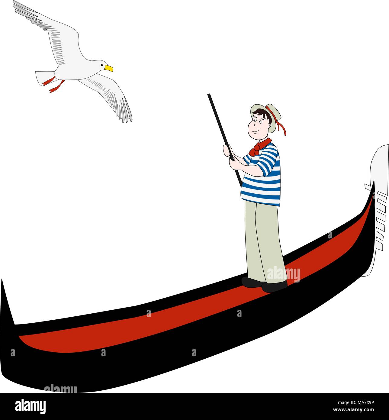 Gondolier watching a seagull. Stock Vector