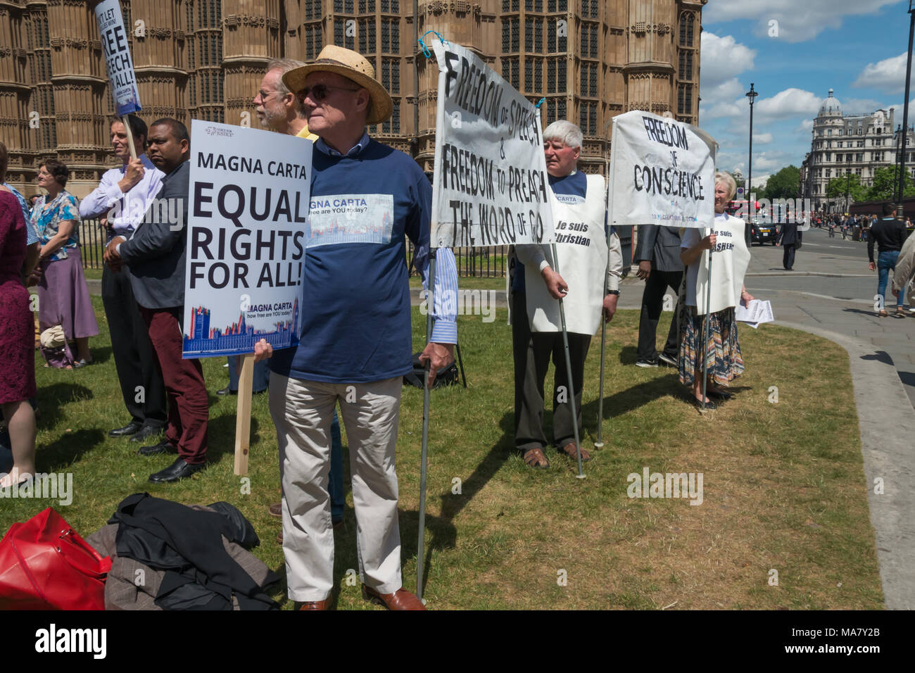 Banners at Magna Carta Day protest by right-wing Christian organisation  Voice for Justice calling for freedom to preach the word of God Stock Photo  - Alamy