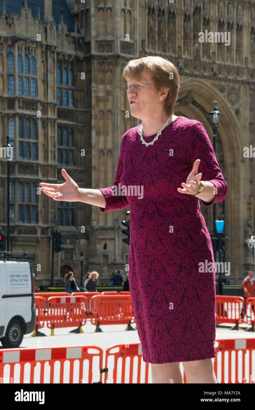 Linda Stalley, co leader at the Maranatha Community, speaks on the Judeo-Christian basis of Magna Carta at the  protest by right-wing Christian organisation Voice for Justice calling for freedom to express their religious views. Stock Photo